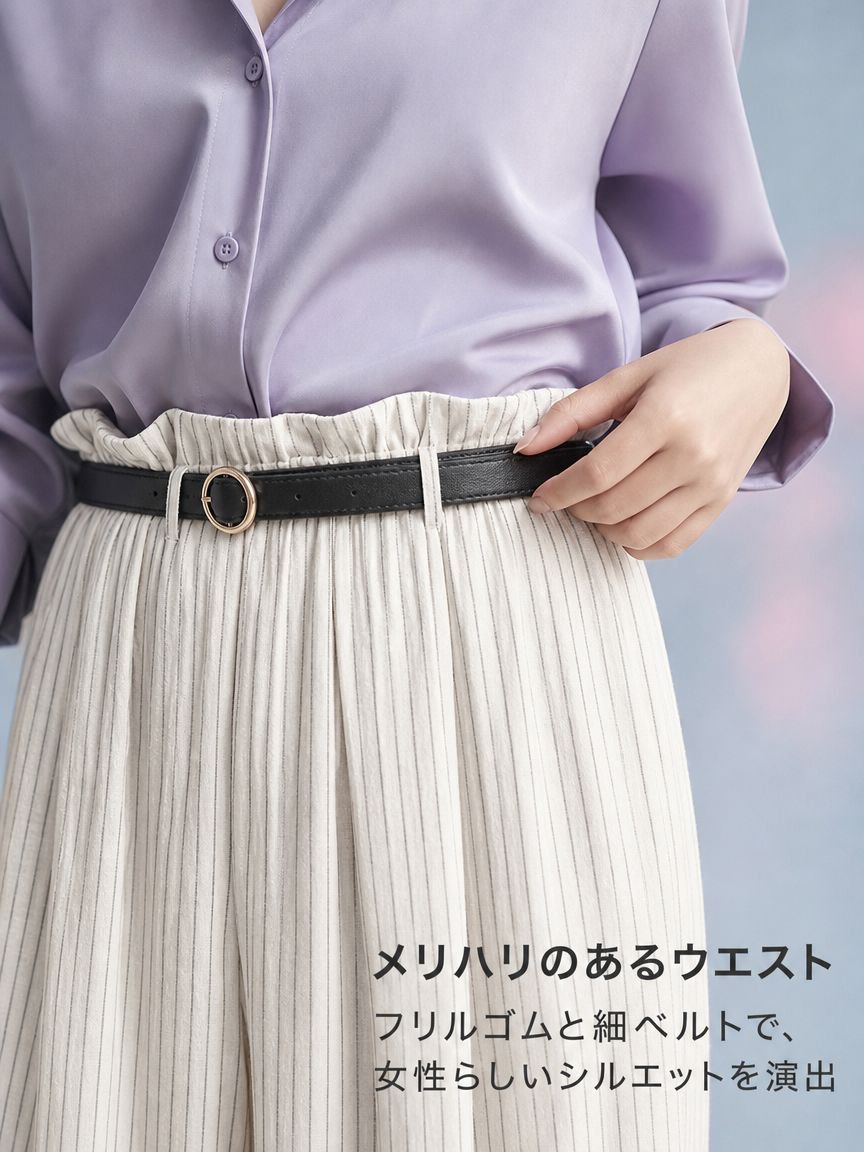 ウエストゴムストレートワイドパンツ レディース ロング丈