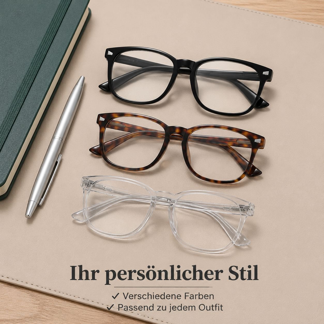 Stilvolle, federbelastete Lesebrille mit hoher Auflösung