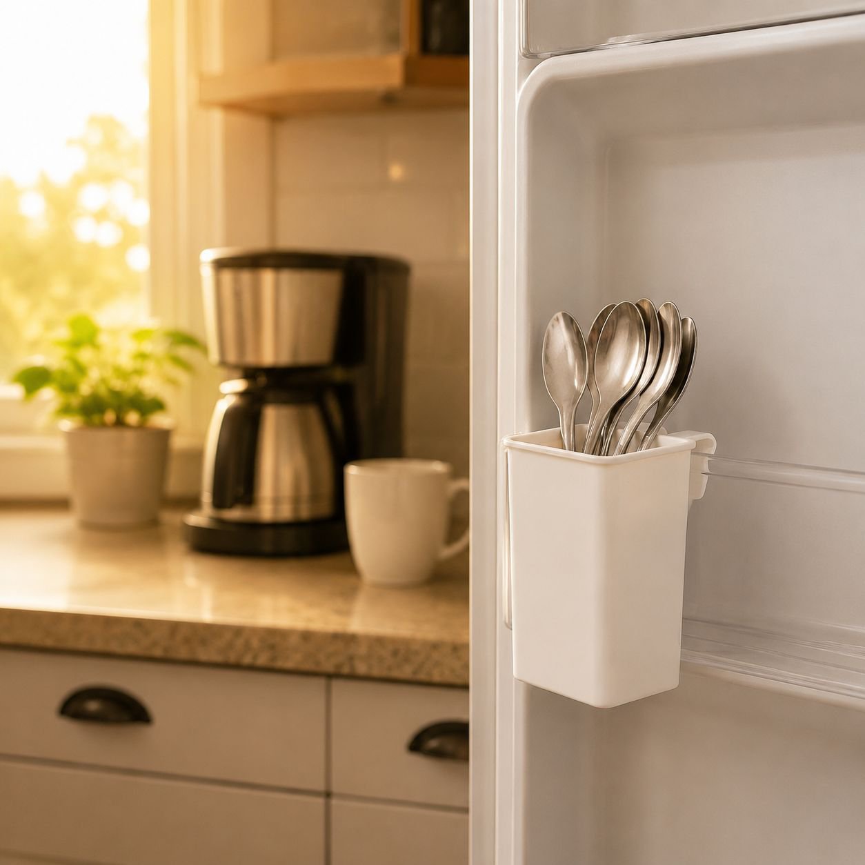 Cutlery holder attached to refrigerator side
