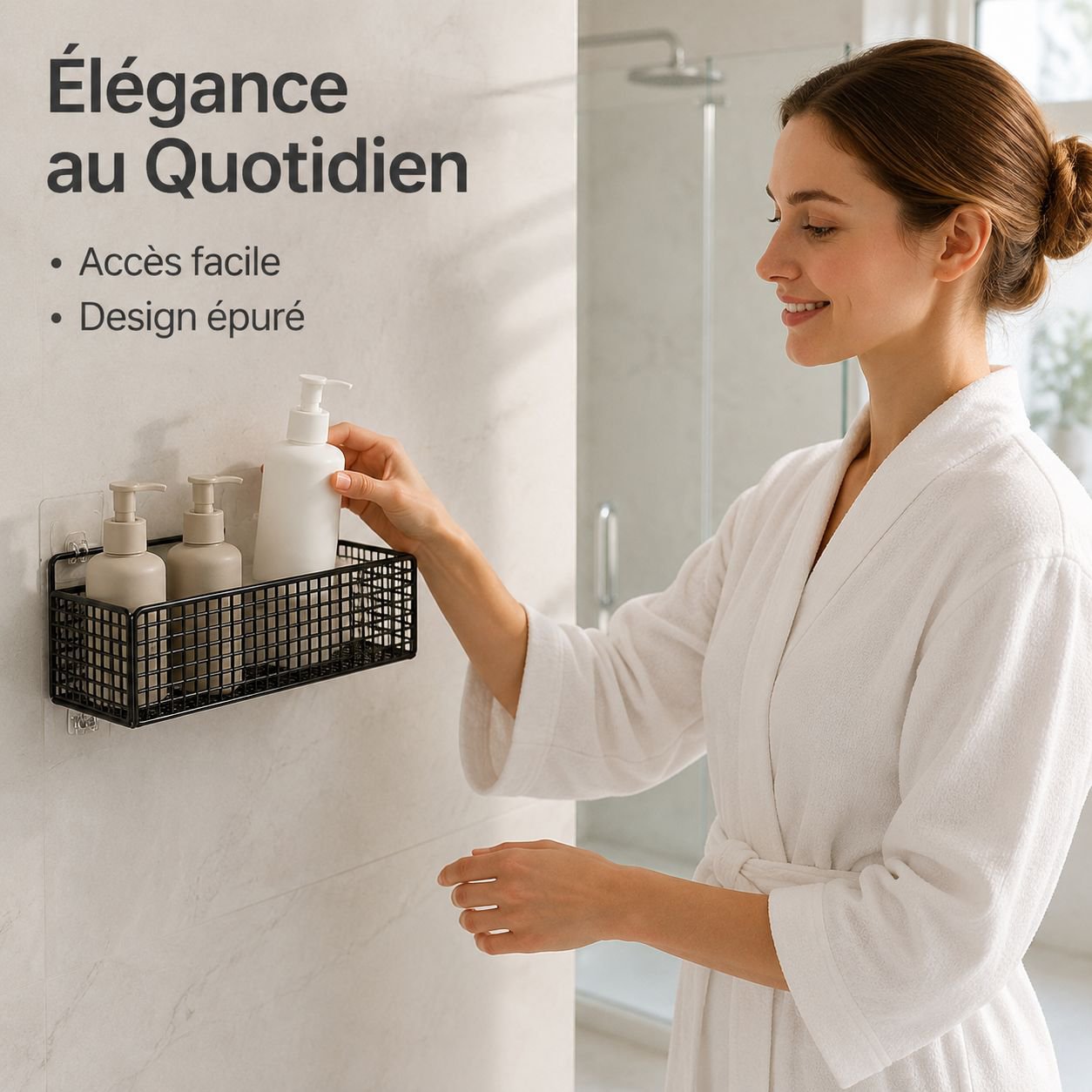 Étagère/panier de rangement mural pour salle de bain (sans perçage)