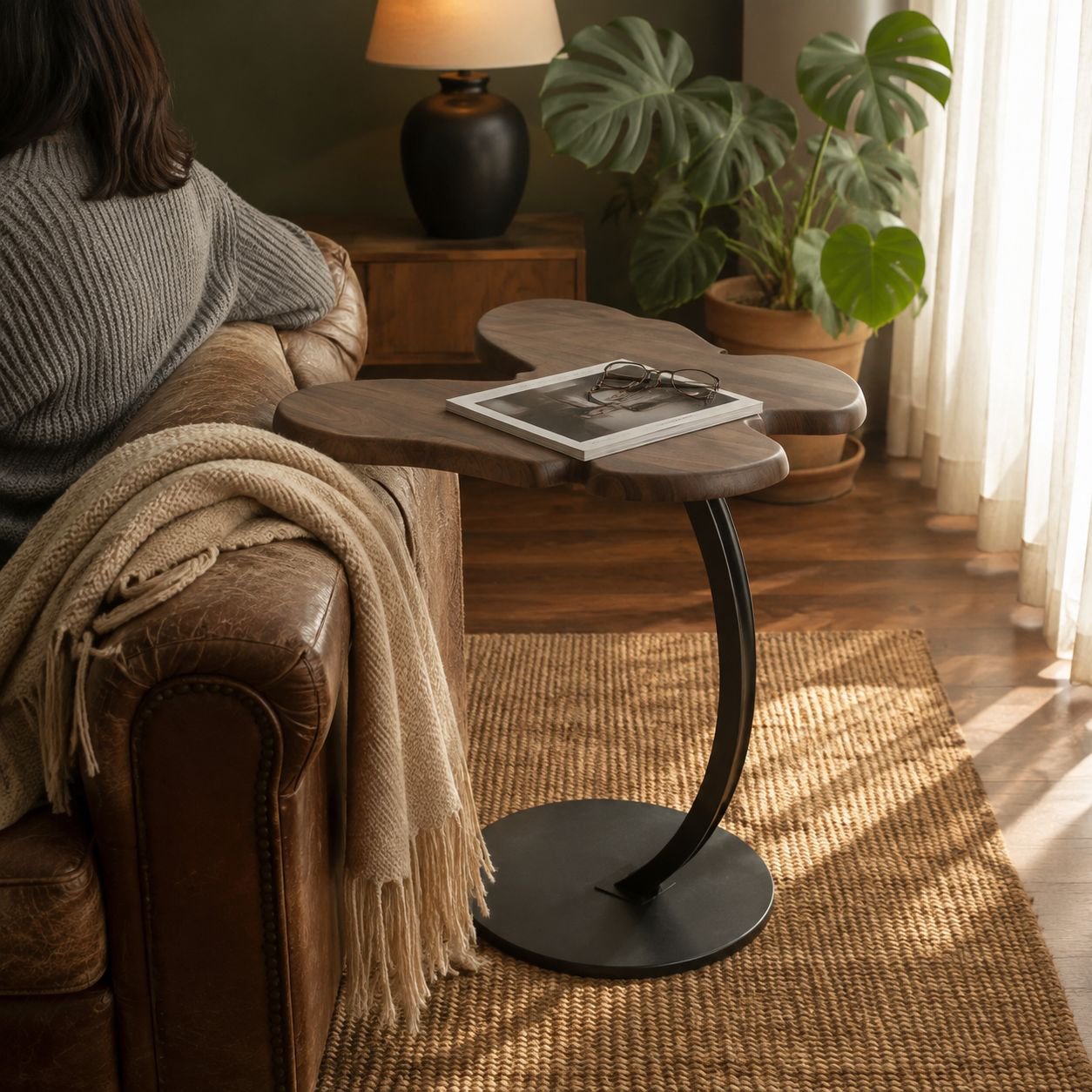 Nordic Butterfly Shape Black Walnut Side Table Mid-century Home Coffee Table