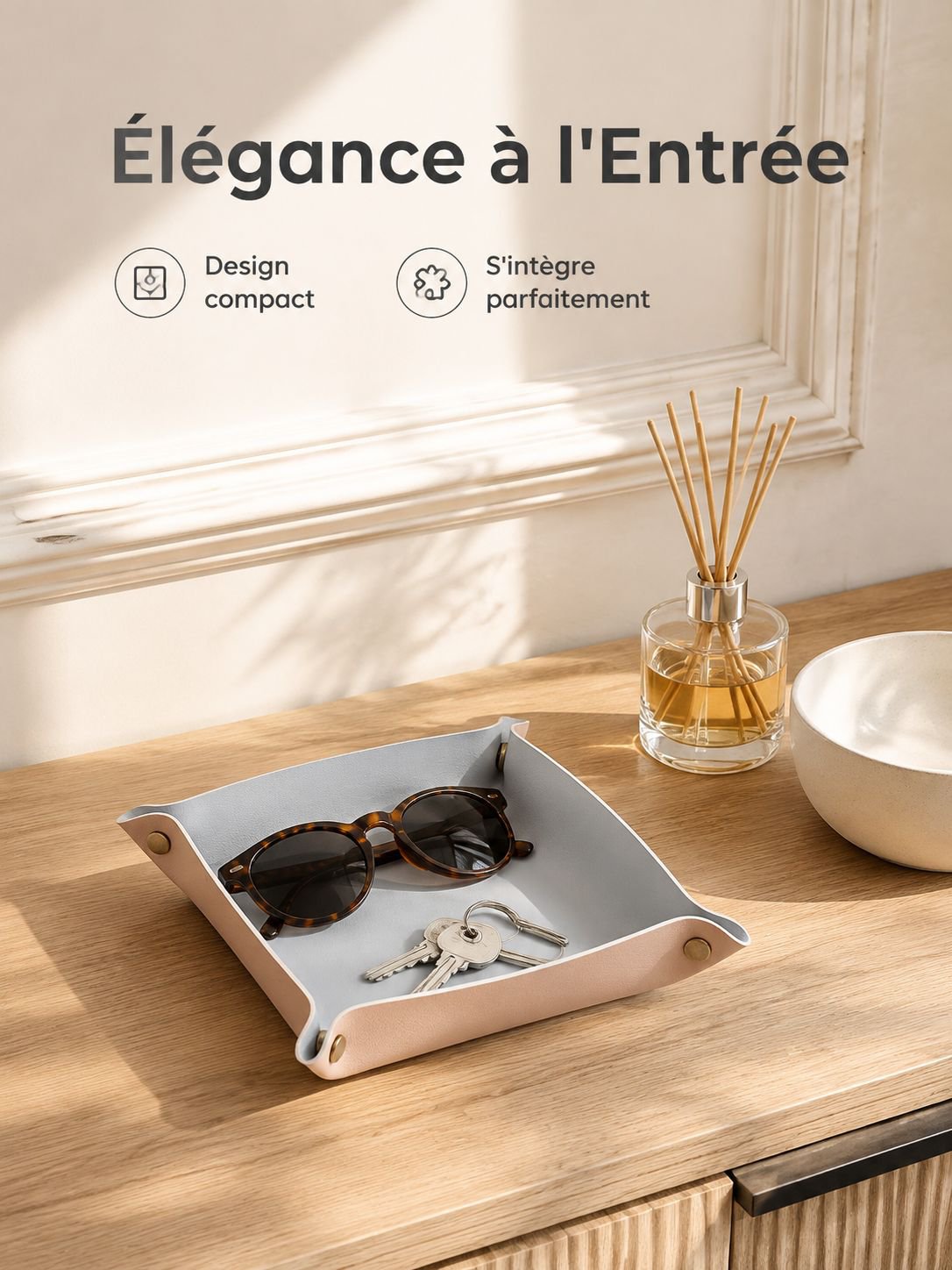 Plateau de rangement en cuir pour bureau