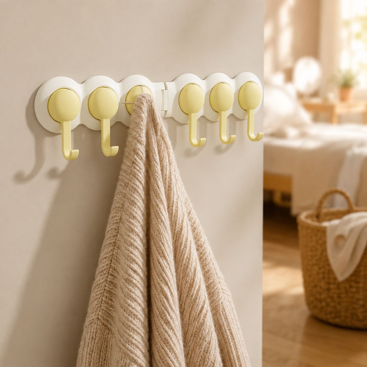 Corner wall-mounted hook rack for space-saving storage