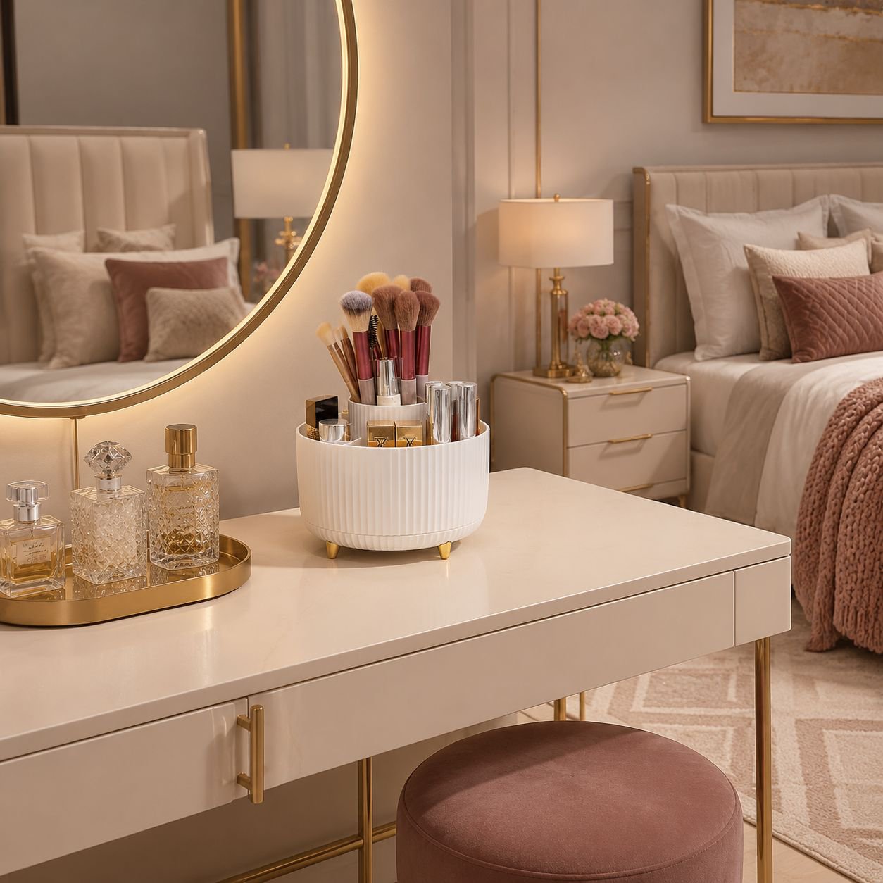 Modern rotating makeup storage solution