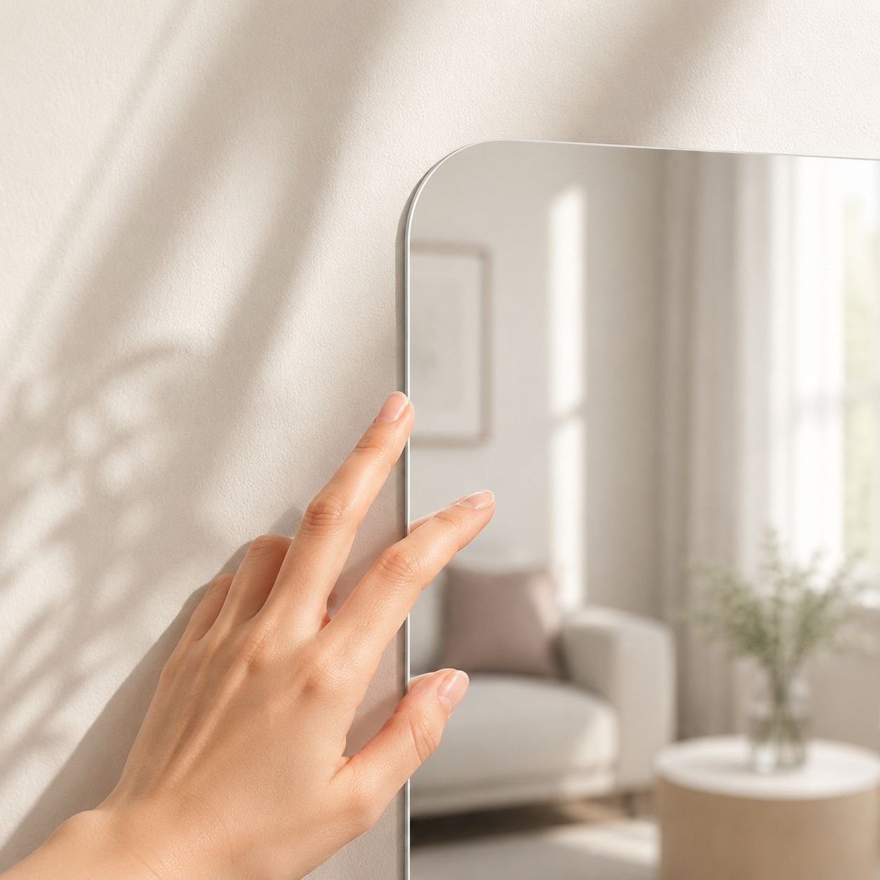 Peel and stick self-adhesive full length mirror