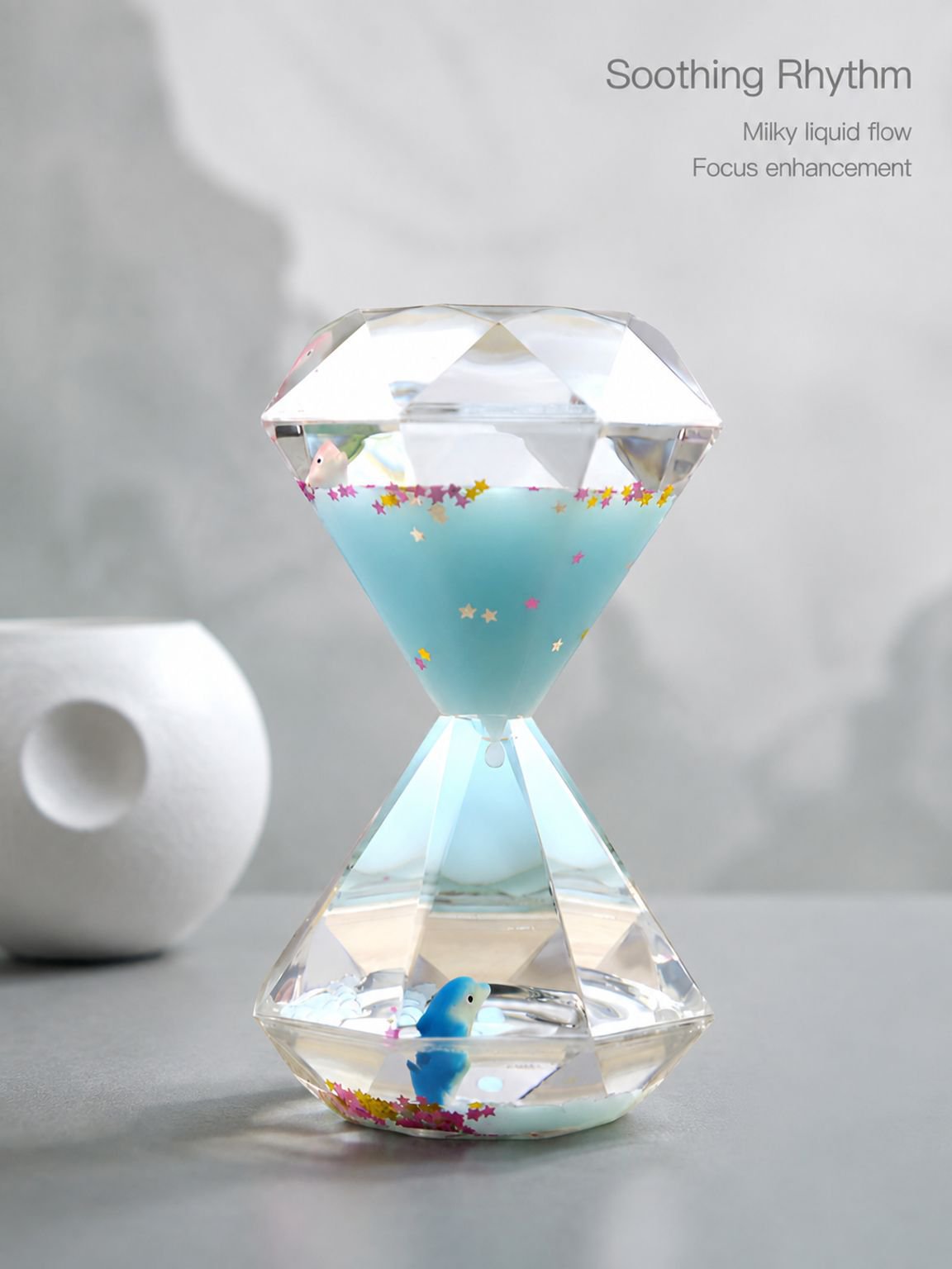 Creative liquid hourglass with oil spill and milky-white diamond timer ornament - a gift for student