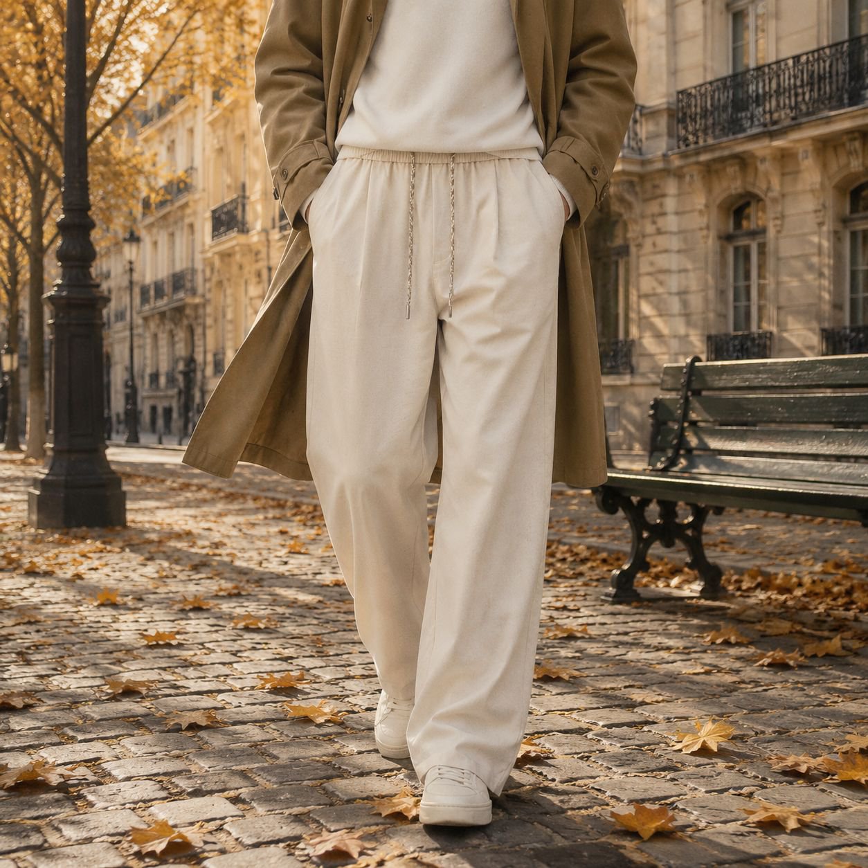 Pantalon long ample d'automne pour homme en lin mélangé