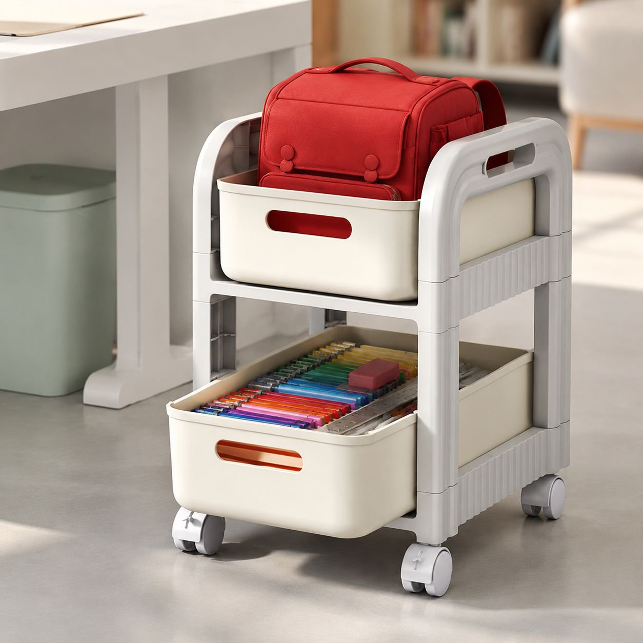 Movable Under-table Schoolbag Storage Rack Drawer-type Multi-layer Home Cabinet