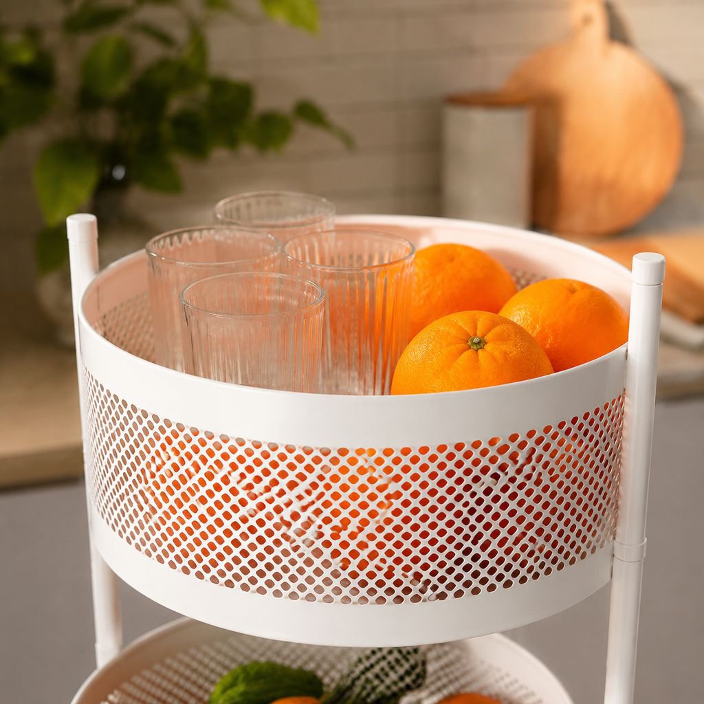 Durable mobile shelf with sturdy metal frame and multiple tiers