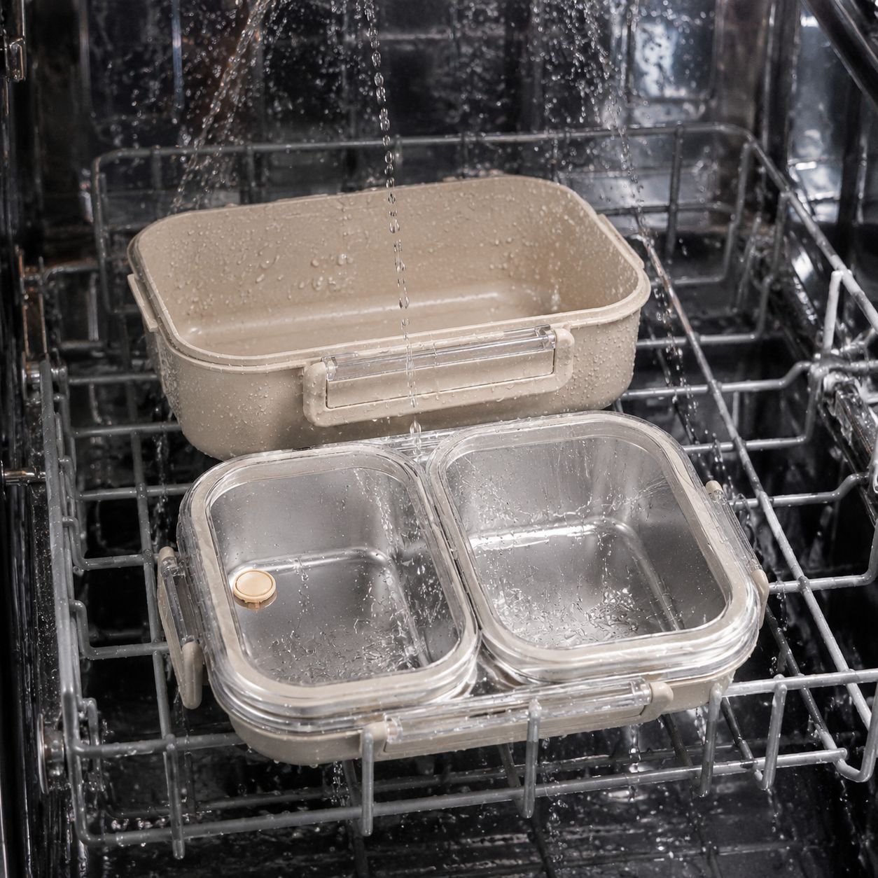 Durable lunch box with separate compartments for food storage