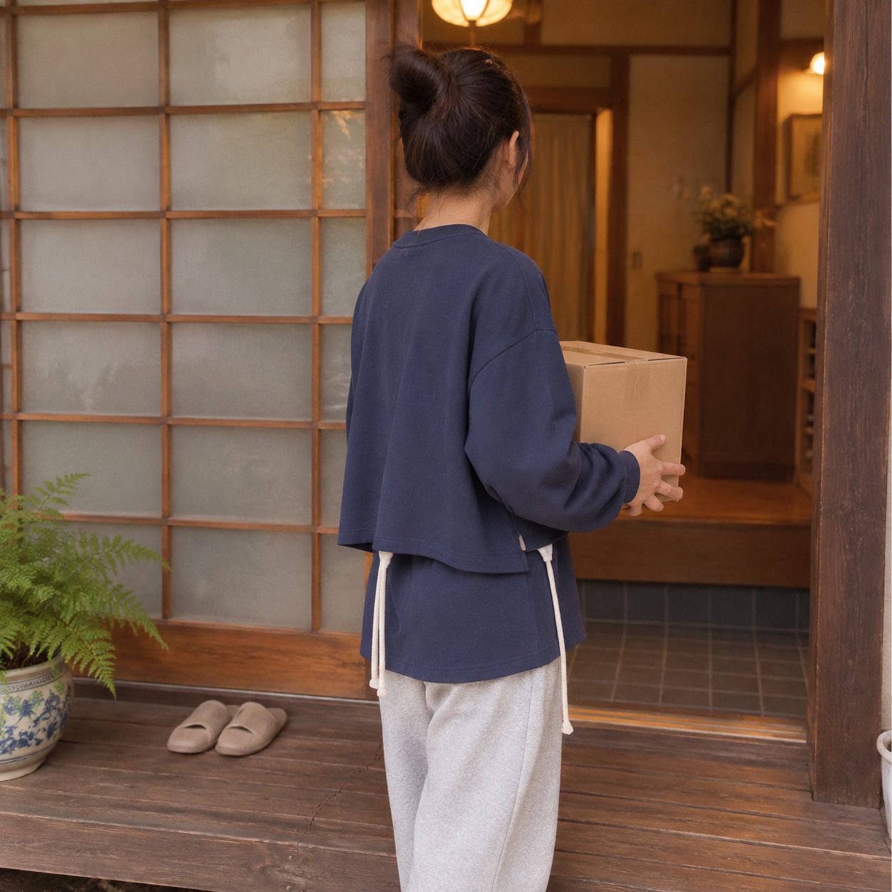 小柄さん向け秋冬カラーブロックゆったりドローストリングスウェット