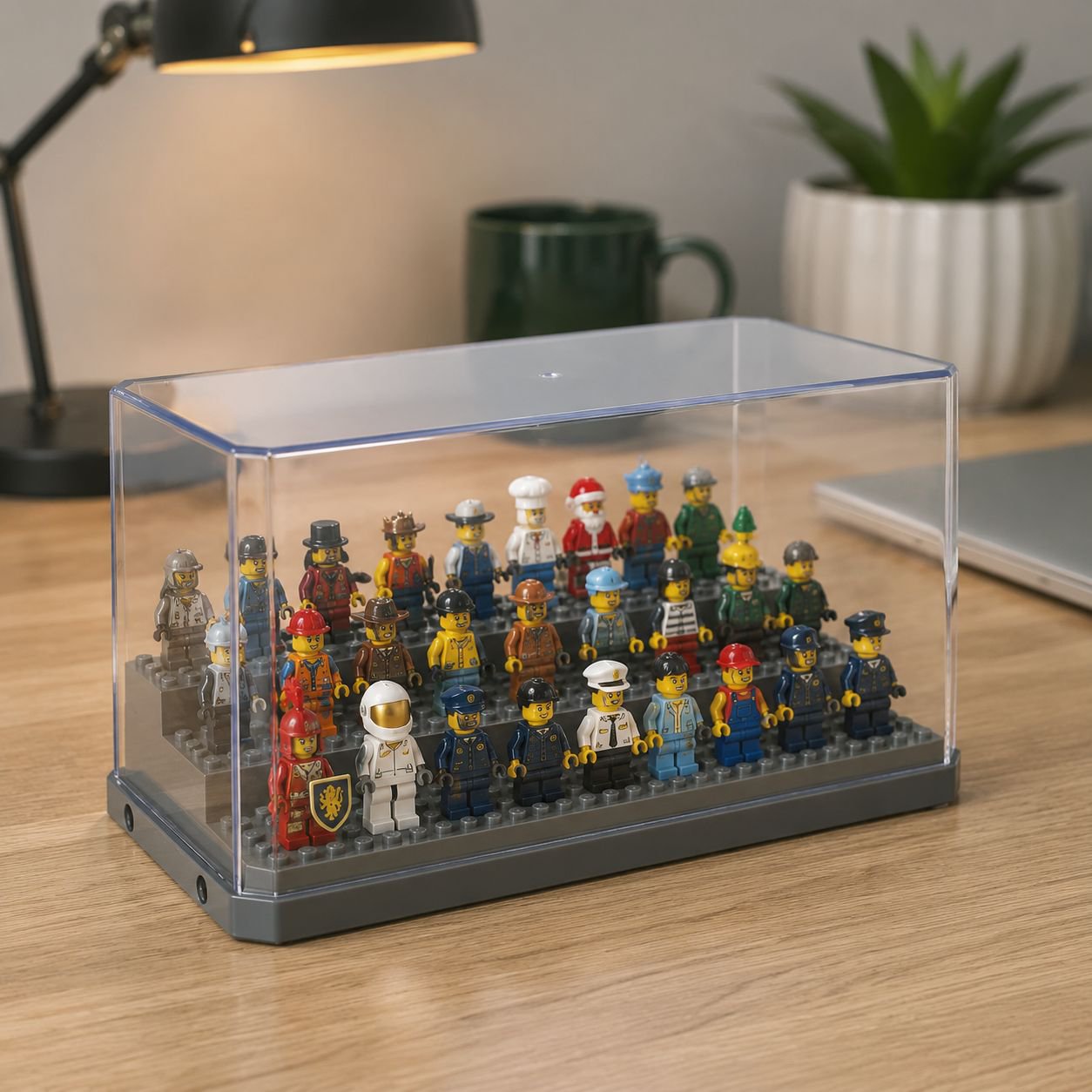 Building Block Storage Rack Organizer with Display Light front view