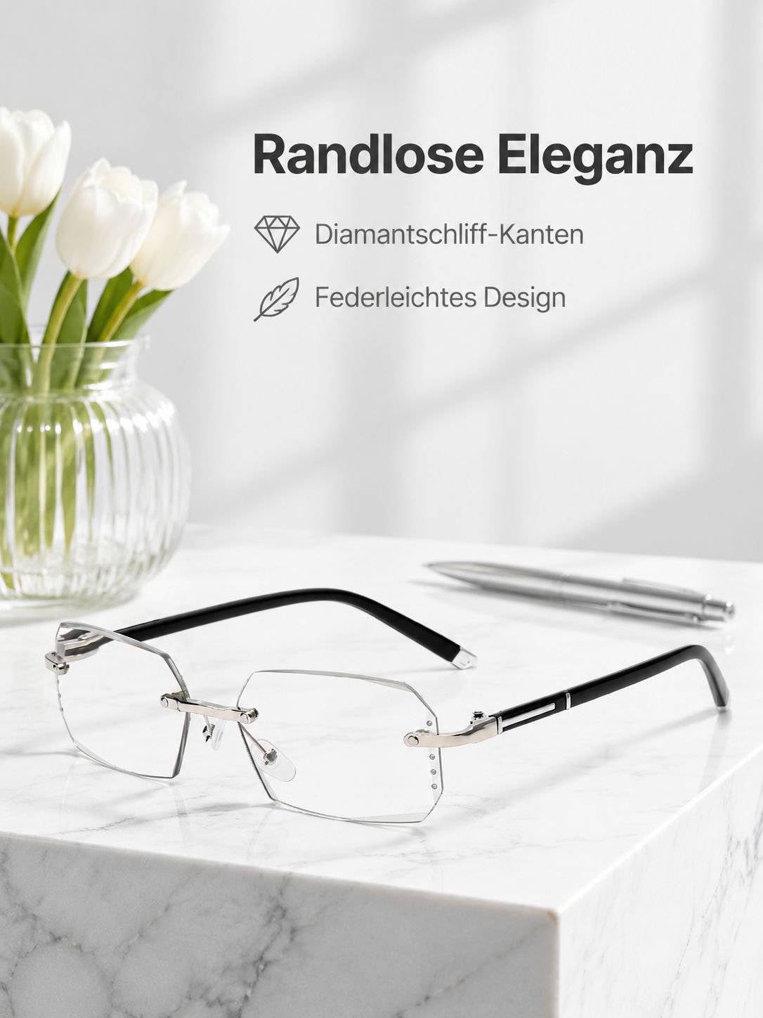Randlose Blaulichtfilter Gleitsichtbrille mit photochromatischen Gläsern