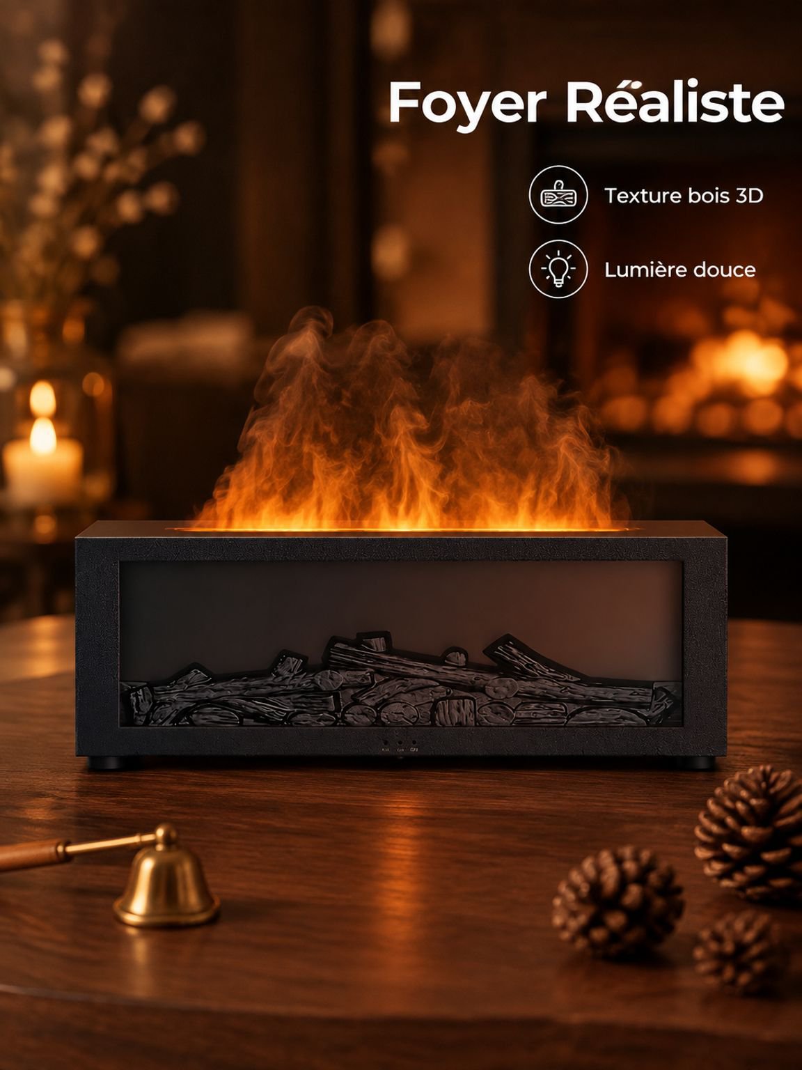 Machine d'aromathérapie de flamme de cheminée de simulation cool de bureau JMY humidificateur créati