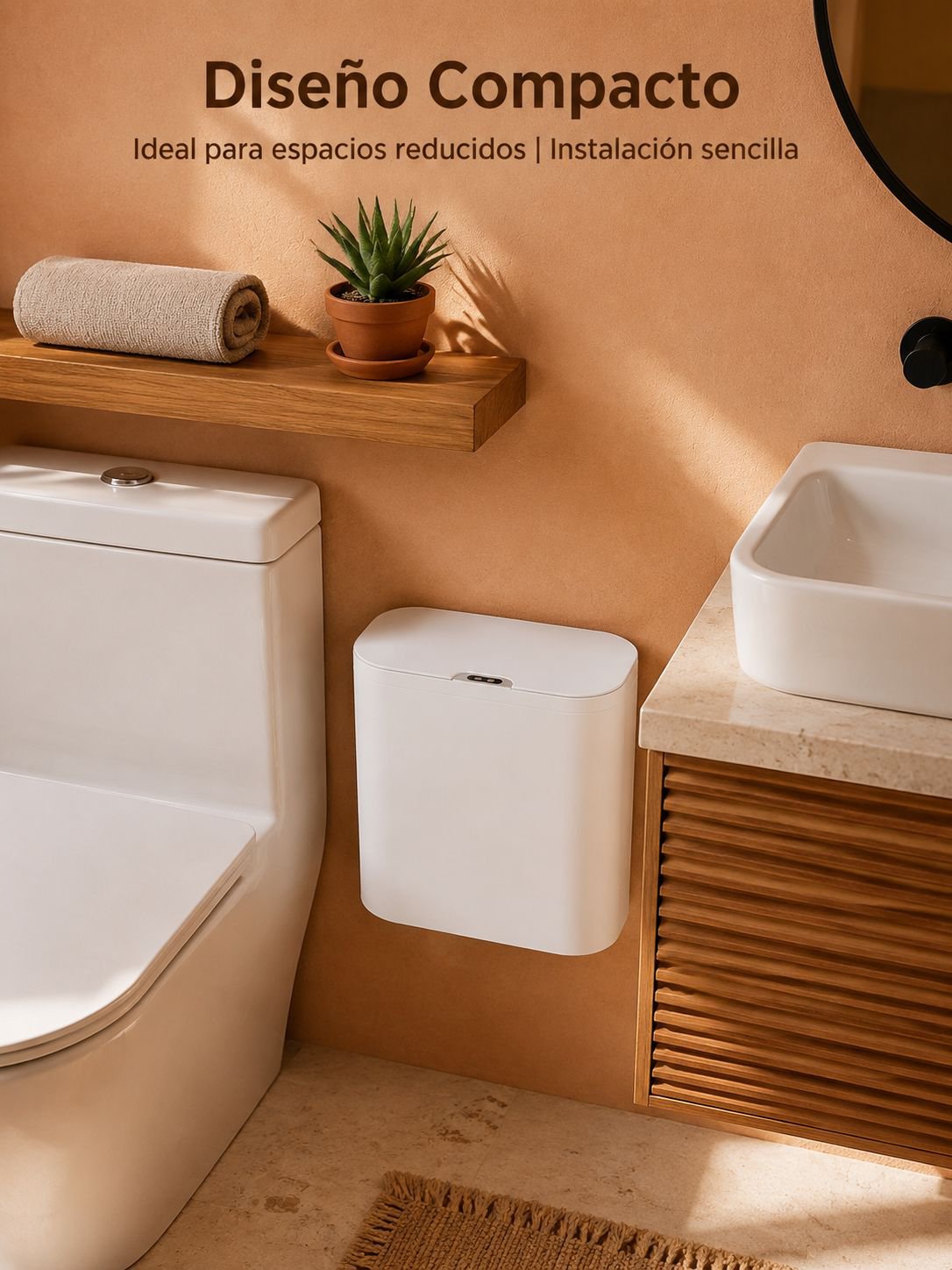 Cubo de basura inteligente para baño, apertura por sensor, diseño colgante para espacios reducidos