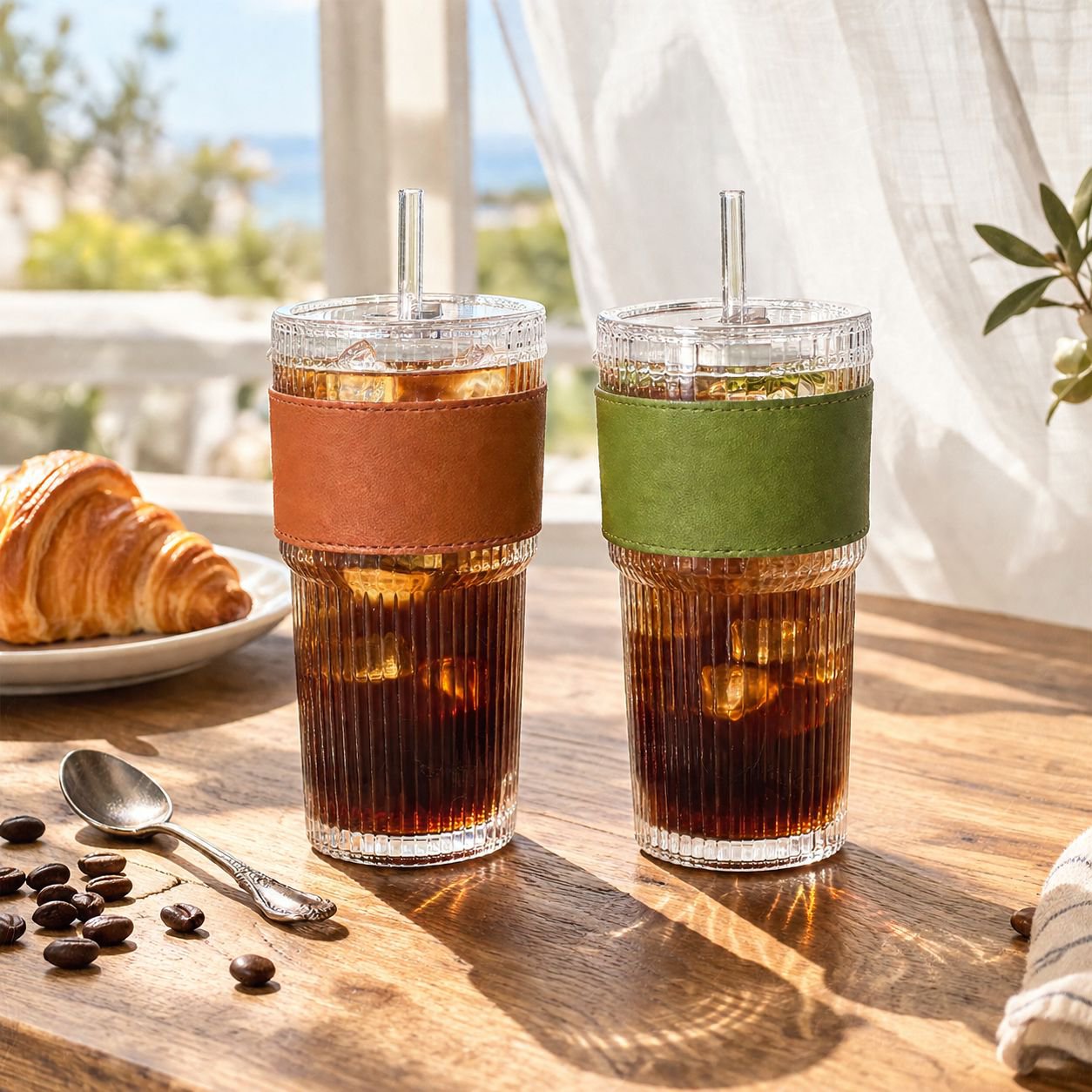 Vertical Stripe Clear Glass Cup