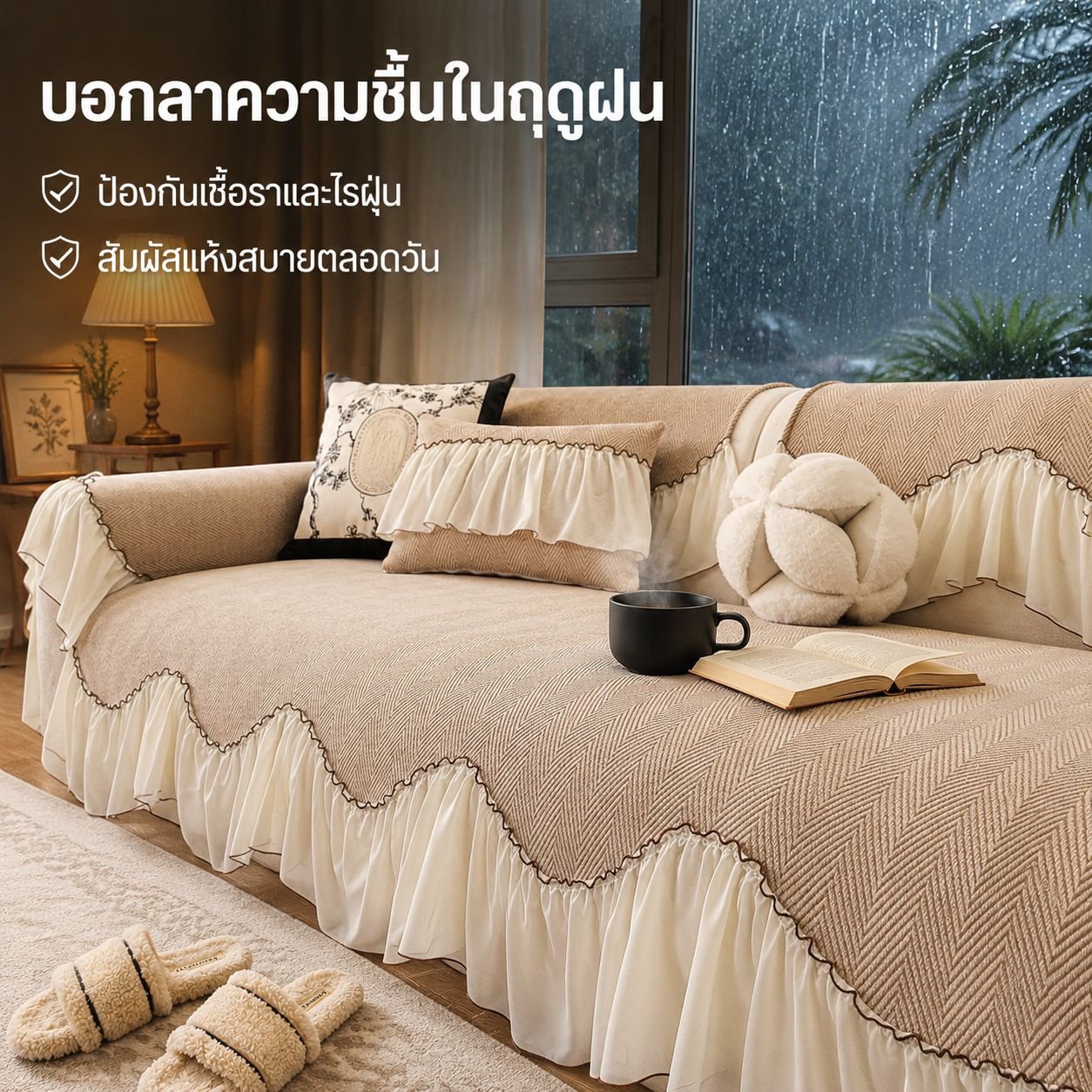 ผ้ารองโซฟาเชนีลสไตล์ฝรั่งเศส เรียบง่าย กันลื่น ใช้ได้ทุกฤดู