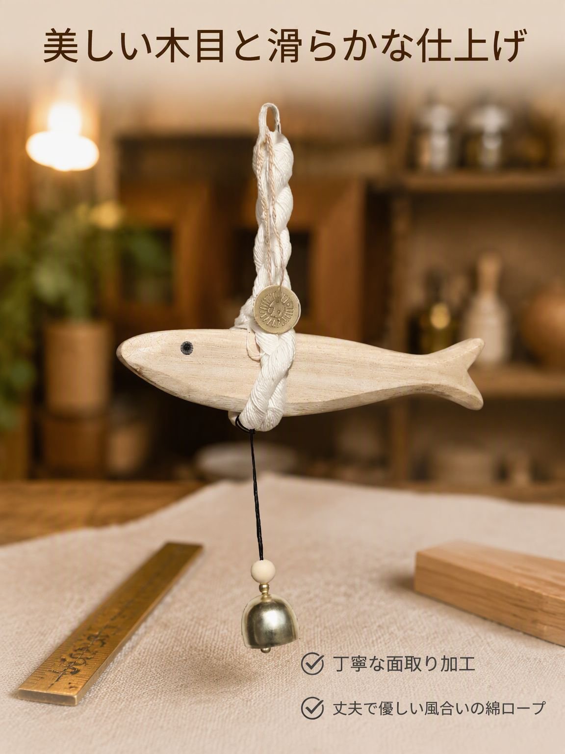 魚型ウッドチャイム 飾り用吊り下げ
