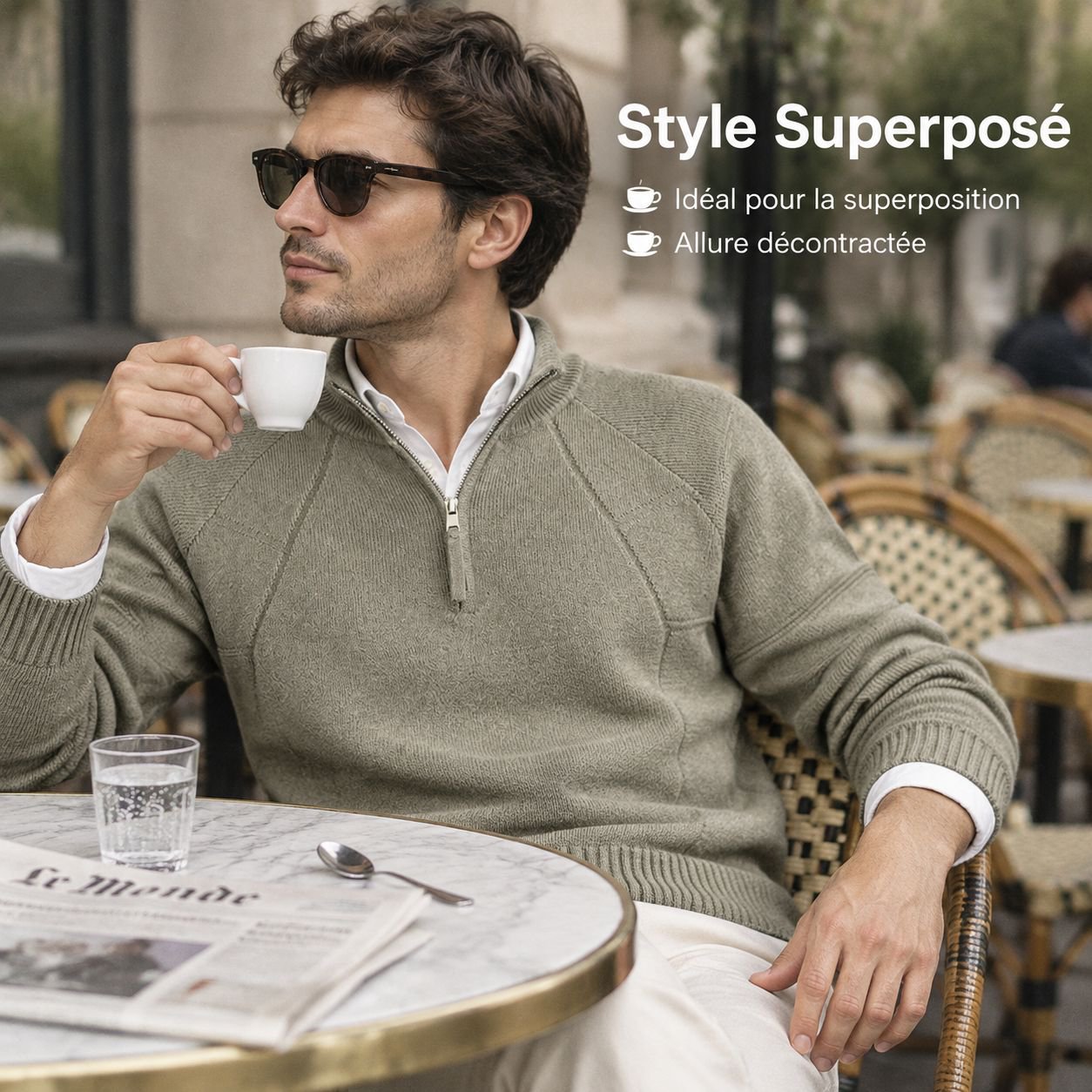 Sweater homme automne à demi-zip col montant