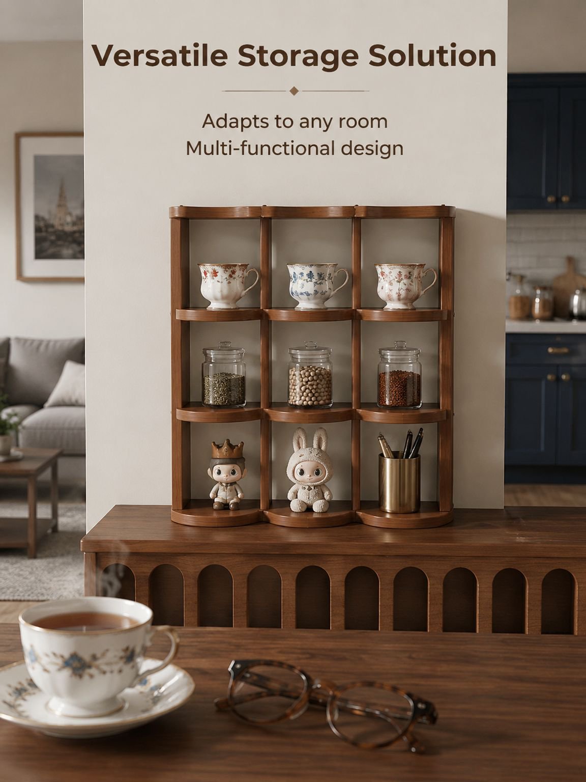 9-grid countertop organizer for drinkware storage