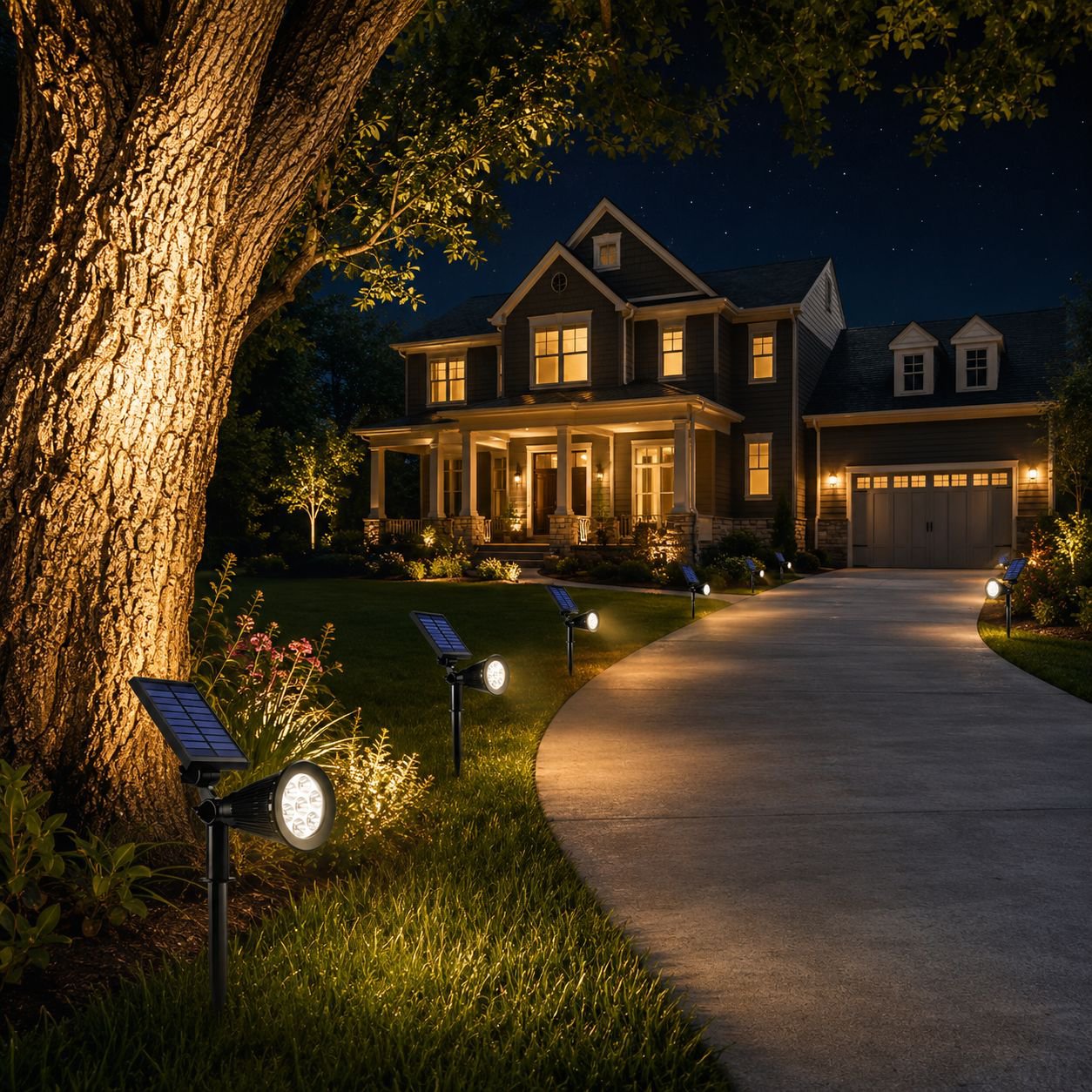Solar powered lawn lamp with weather-resistant features