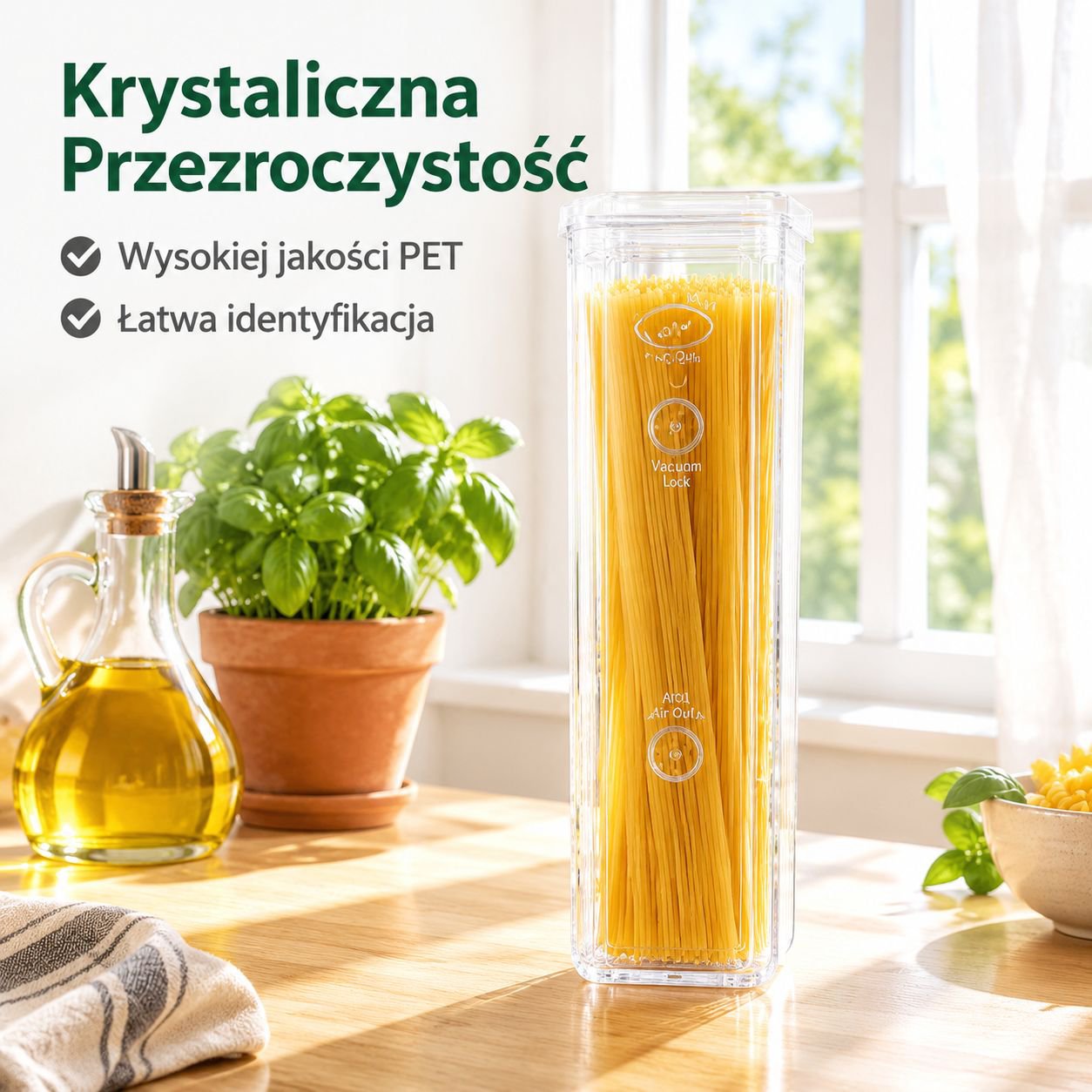 Pojemnik na makaron z przegródkami na szczypior, imbir i czosnek