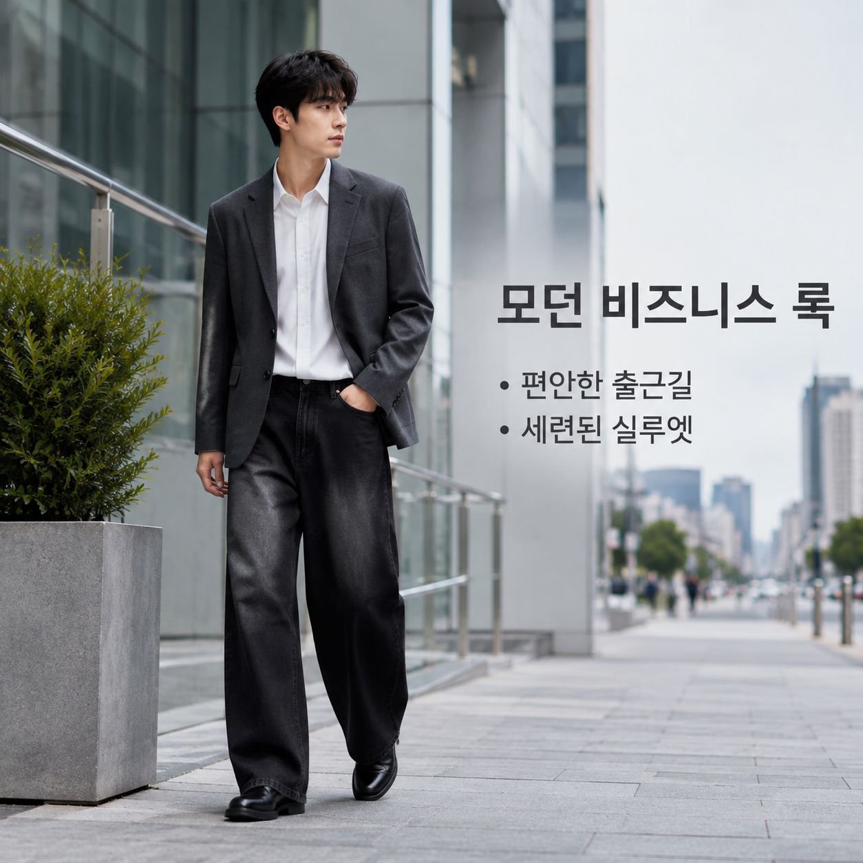 남성용 루즈핏 스트레이트 와이드 팬츠