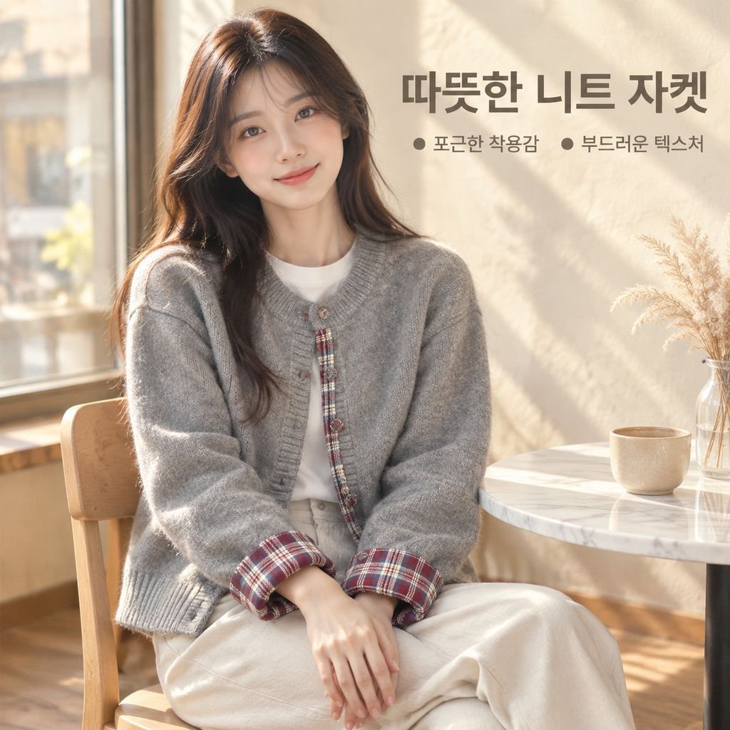 여성용 컬러블록 체크 니트 재킷 (가을/겨울)