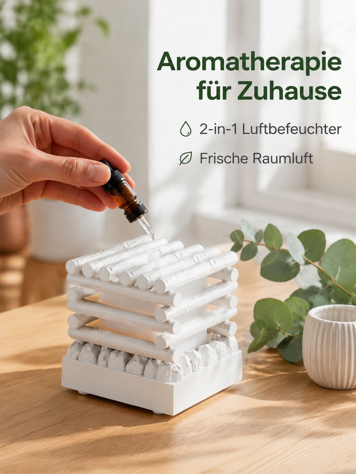 Kreativer Holzhaus-Flammen-Luftbefeuchter, USB-Aromadiffusor für den Schreibtisch