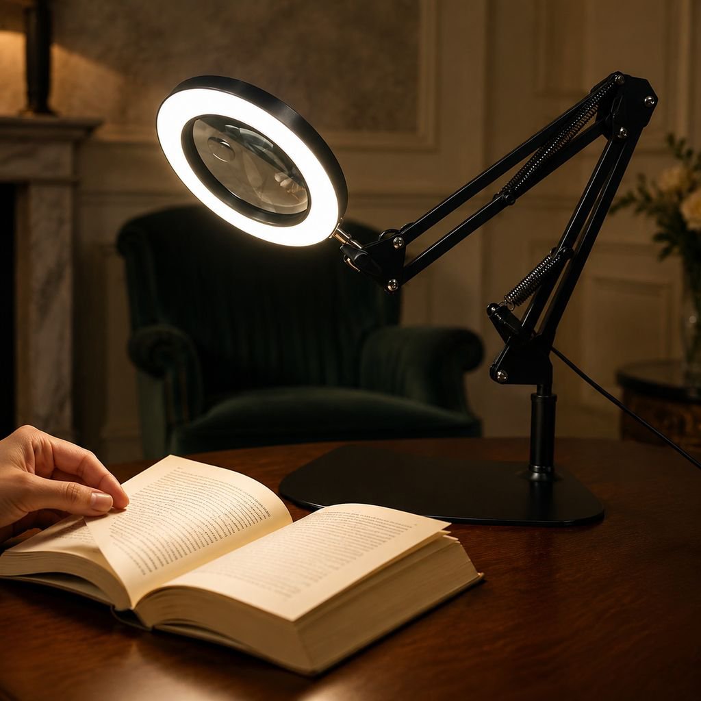 Lampe de bureau pliante avec loupe JMY, protection des yeux, idéale pour la lecture et l'étude