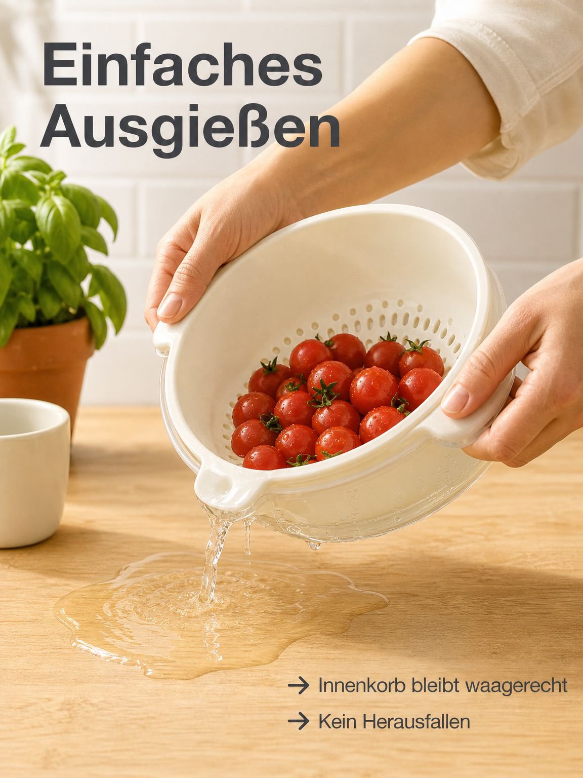 Doppelschichtiger Abtropfkorb für die Küche – Salat- und Obstschüssel