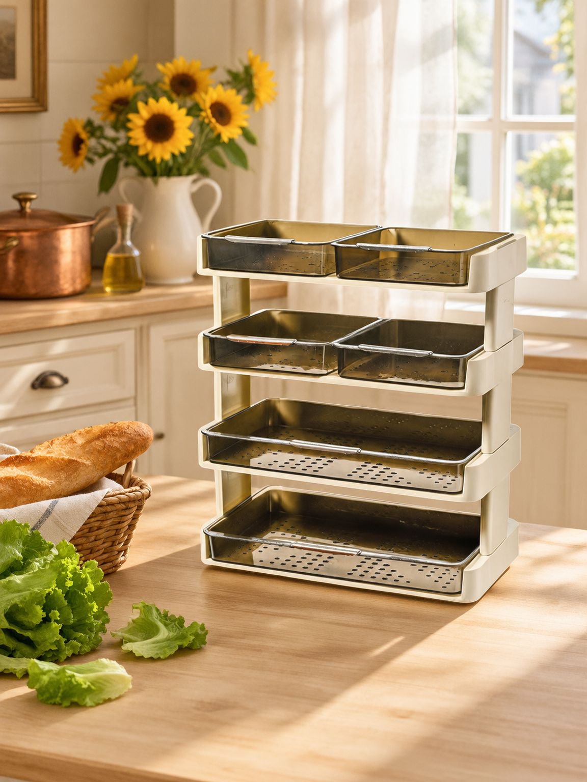 Vue globale de l'étagère de rangement multifonctionnelle à plusieurs niveaux pour cuisine