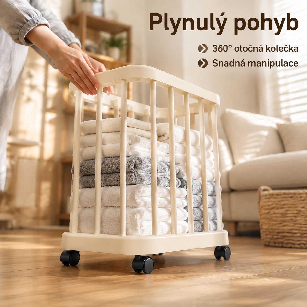 Multifunkční koupelnový regál na kolečkách na uložení jógamatky, fitness vybavení a špinavého prádla