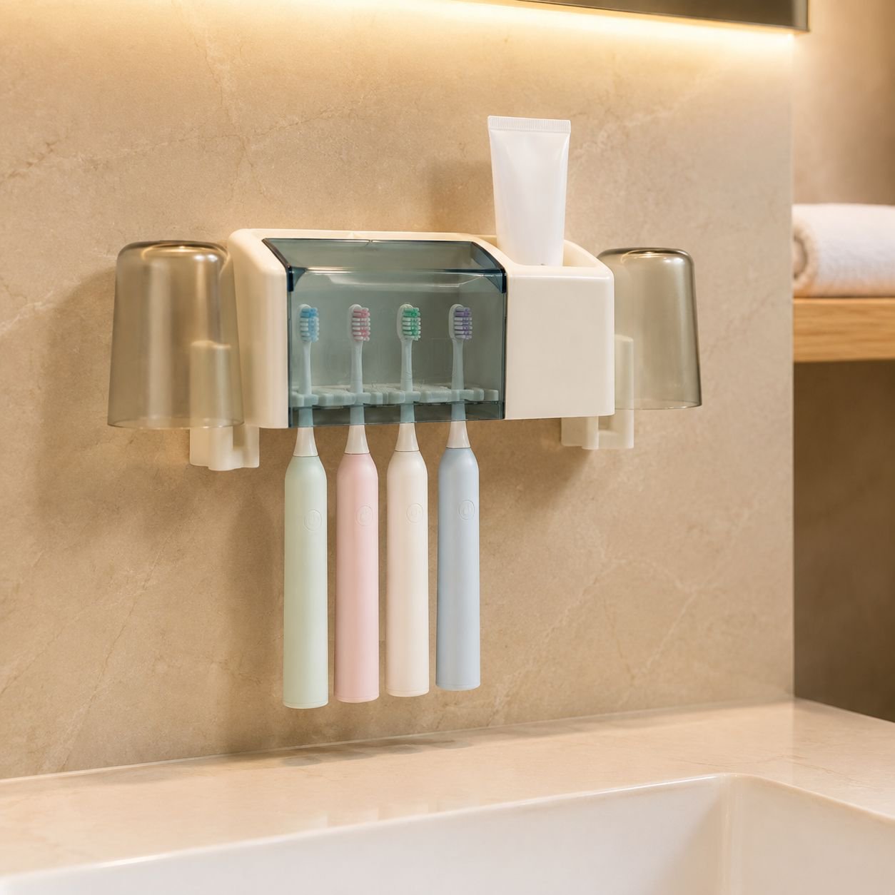 Wall-mounted No-drill Electric Toothbrush Stand Set with Cup