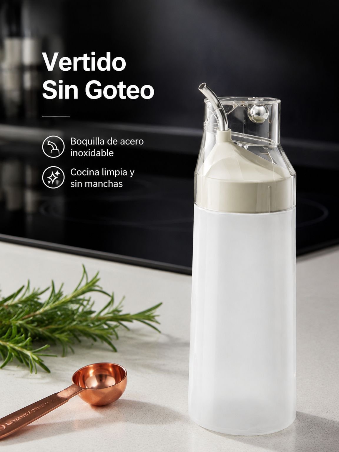 Botella de vidrio con dispensador para salsa de soja
