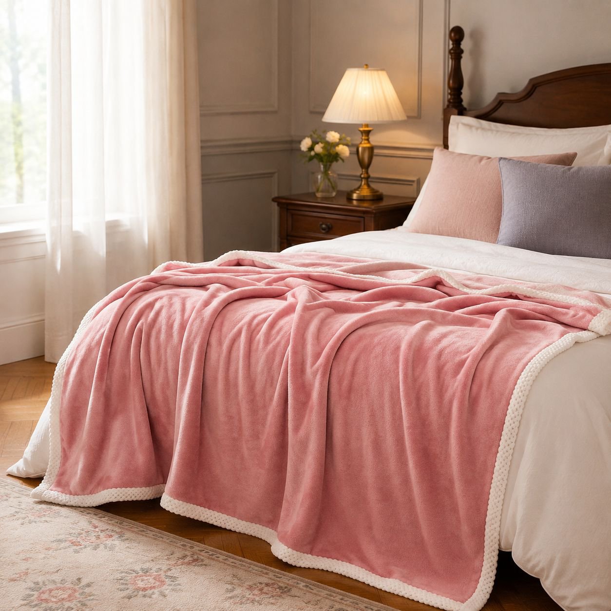 Thickened fleece blanket draped over sofa