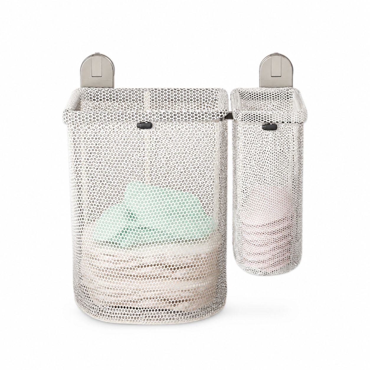 Bathroom Double Suction Cup Foldable Laundry Basket, No-drill Installation, Breathable Design