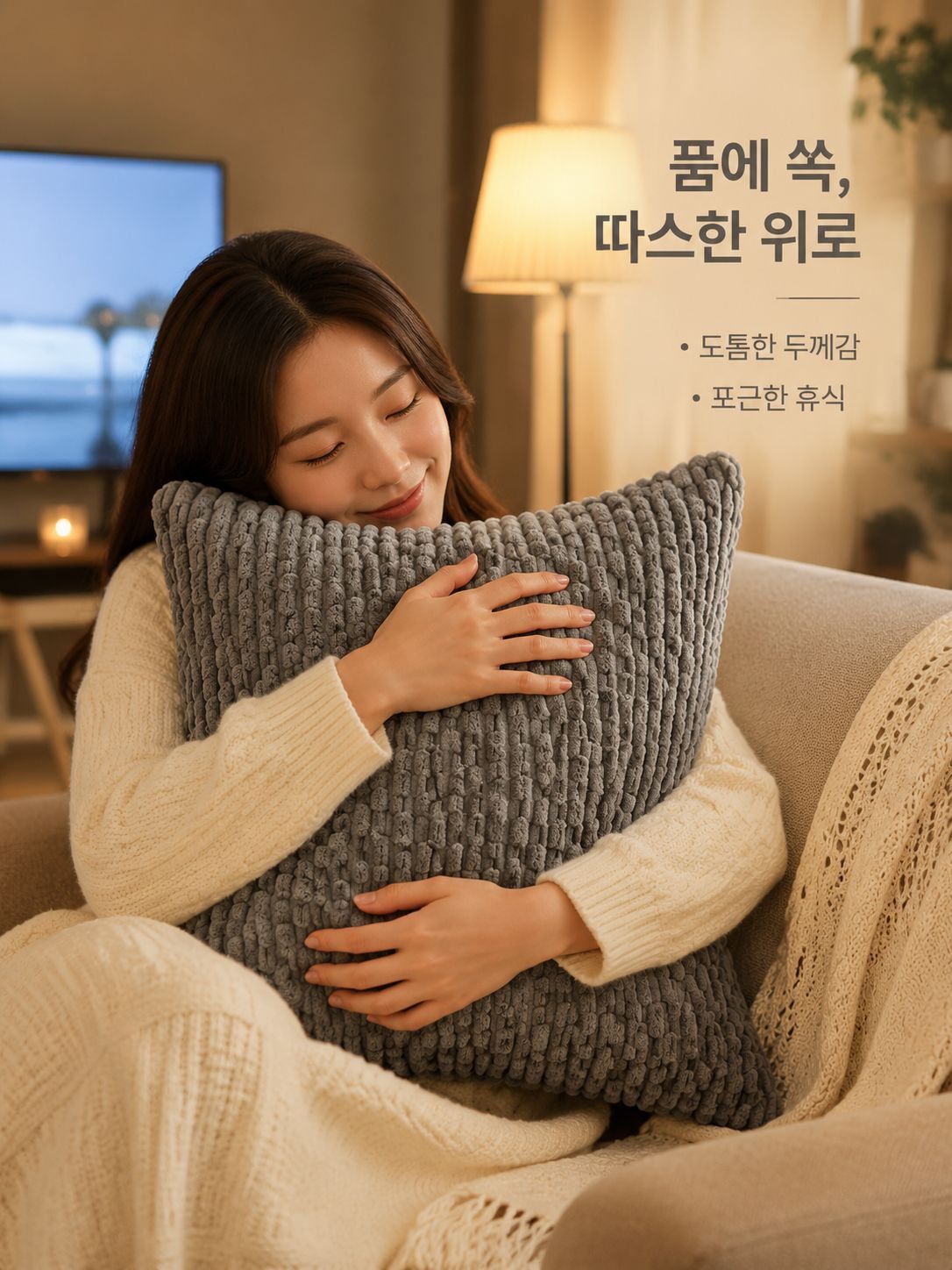 체인 코듀로이 쿠션 베갯잇