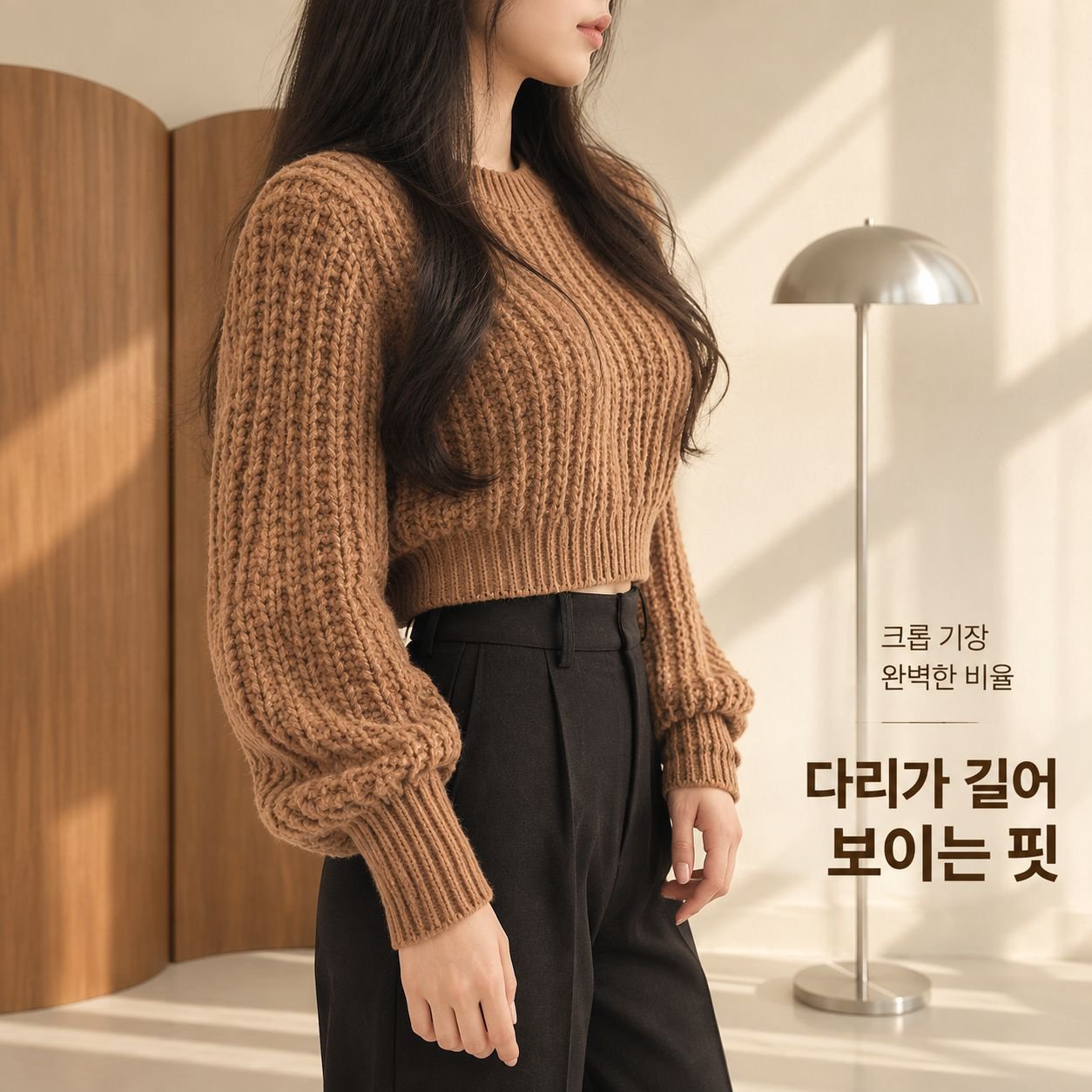 여성용 크루넥 크롭 풀오버 스웨터