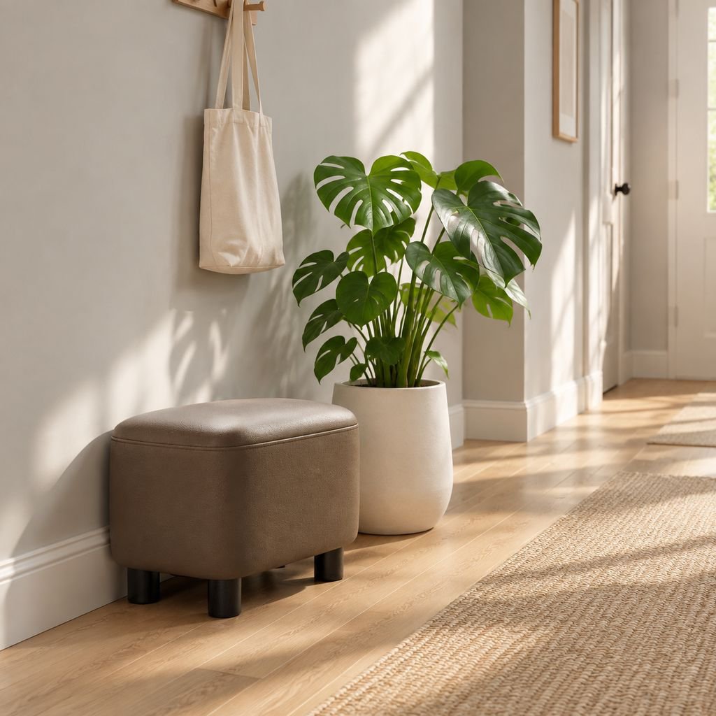 Minimalist Style Small Leather Stool Entryway Shoe Changing Ottoman