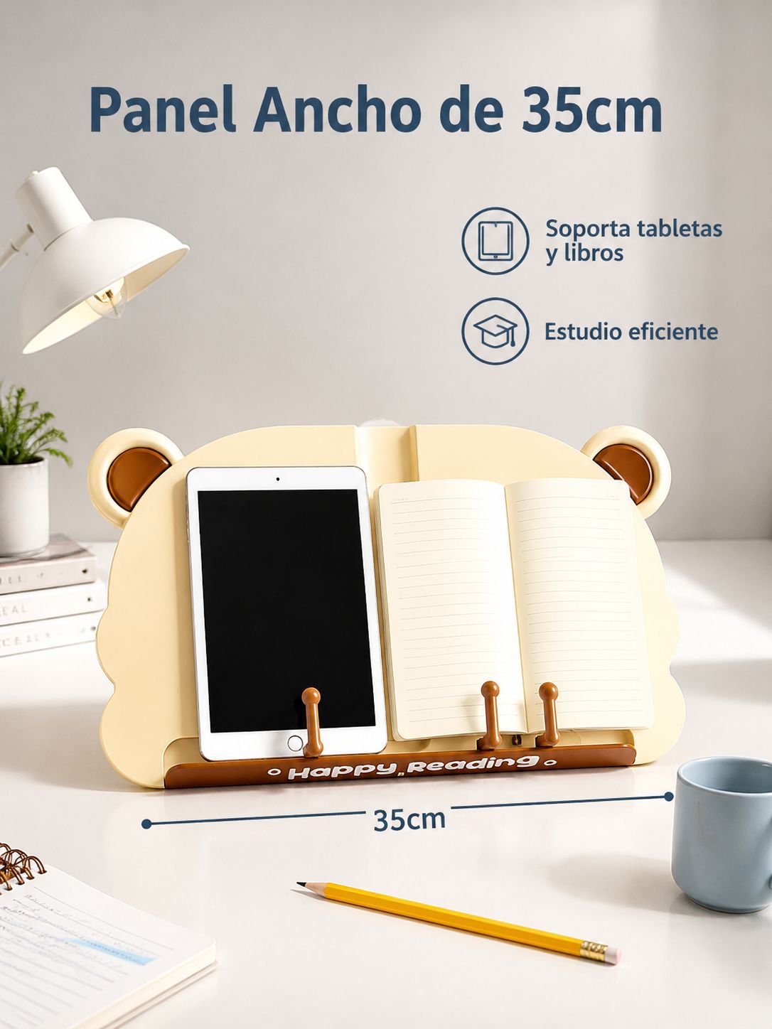 Soporte multifuncional de escritorio para libros, móviles y tablets