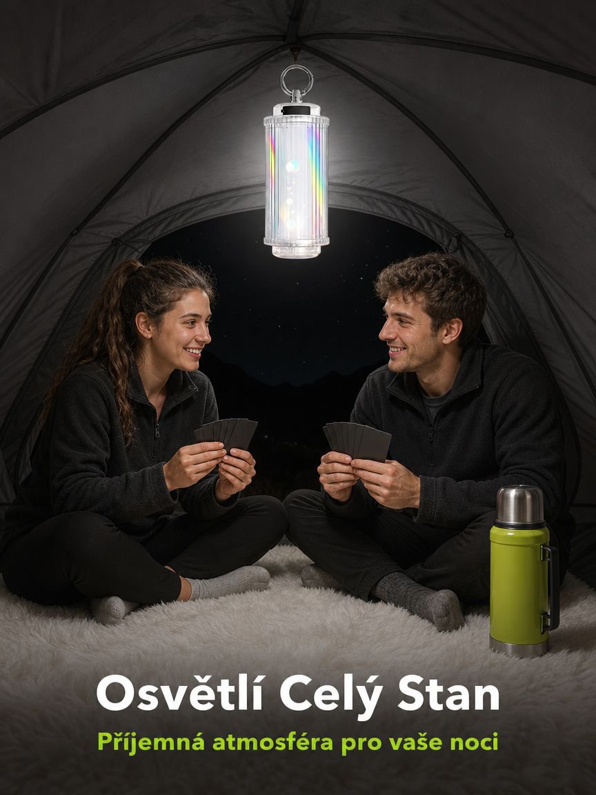 Kempingová lampa na pikniku pod širým nebem