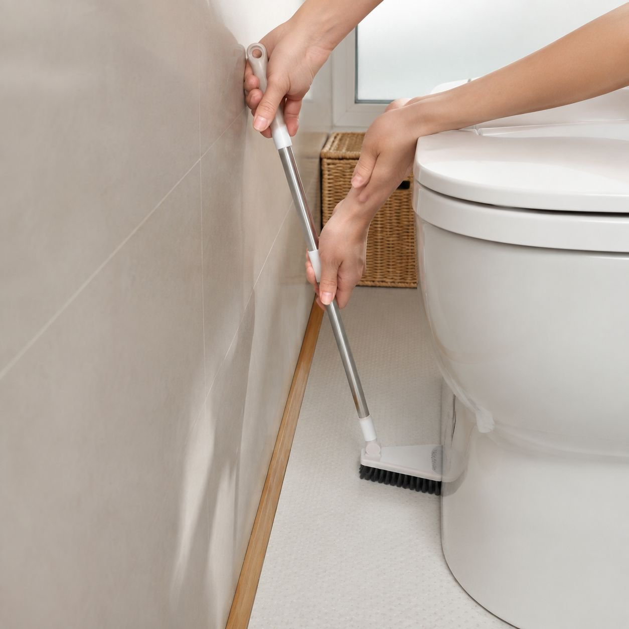Cepillo de piso doméstico con mango largo y cerdas duras para limpiar rincones y azulejos en el baño