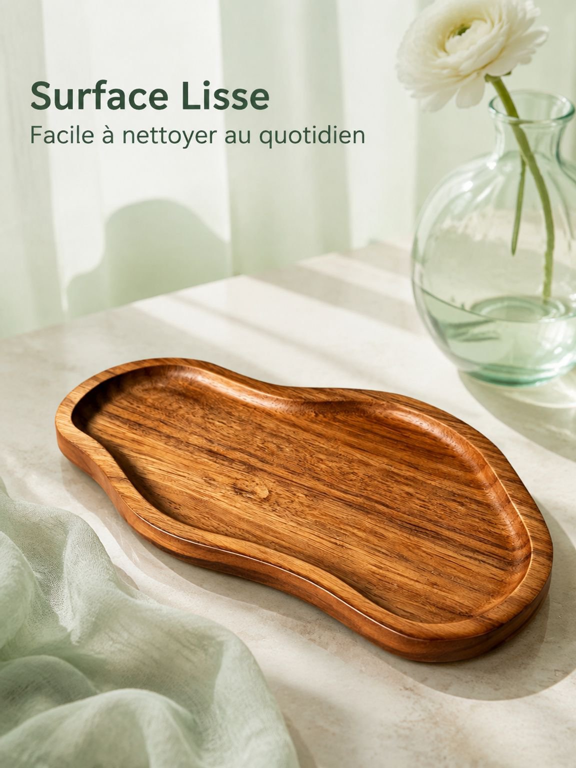 Plateau en acacia en forme de cacahuète, plateau à café et thé de style japonais