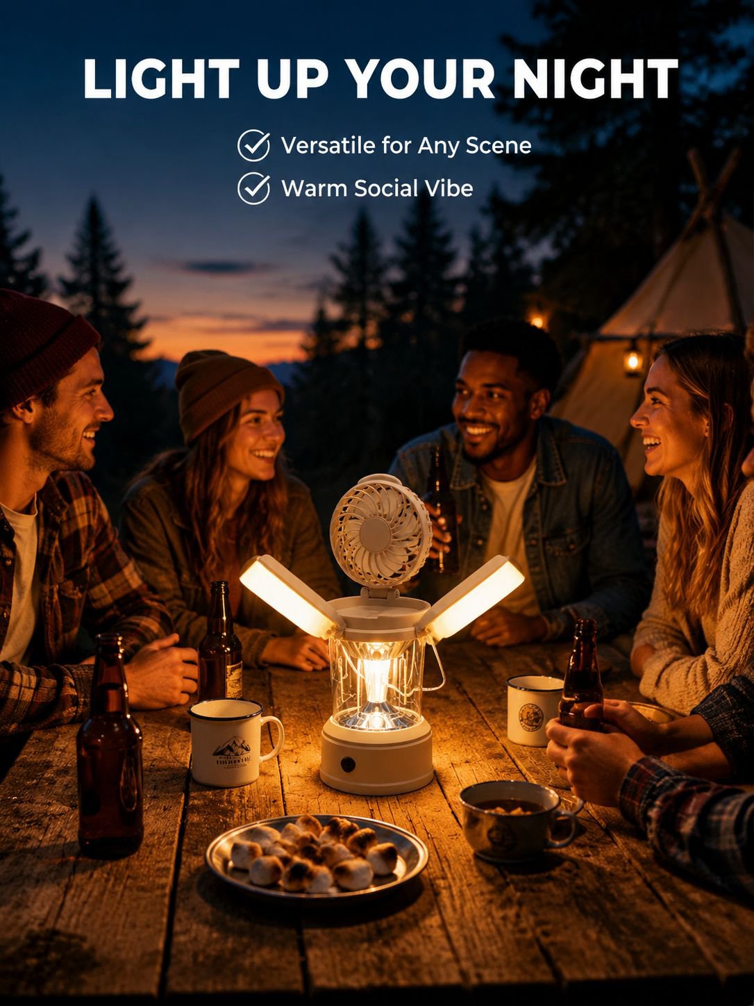 Portable High-Intensity Folding Tent Light Fan Multifunctional Camping Lantern