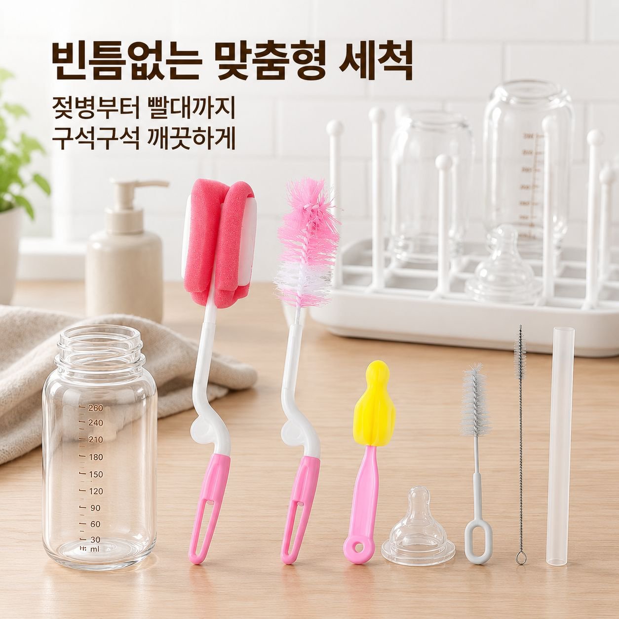 아기 젖병 세척 브러시 5종 세트 엄마와 아기를 위한 청소 도구