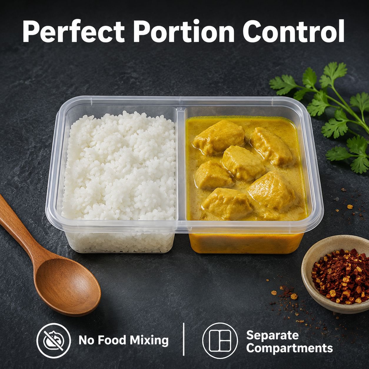 Disposable rectangular transparent compartmentalized lunch box