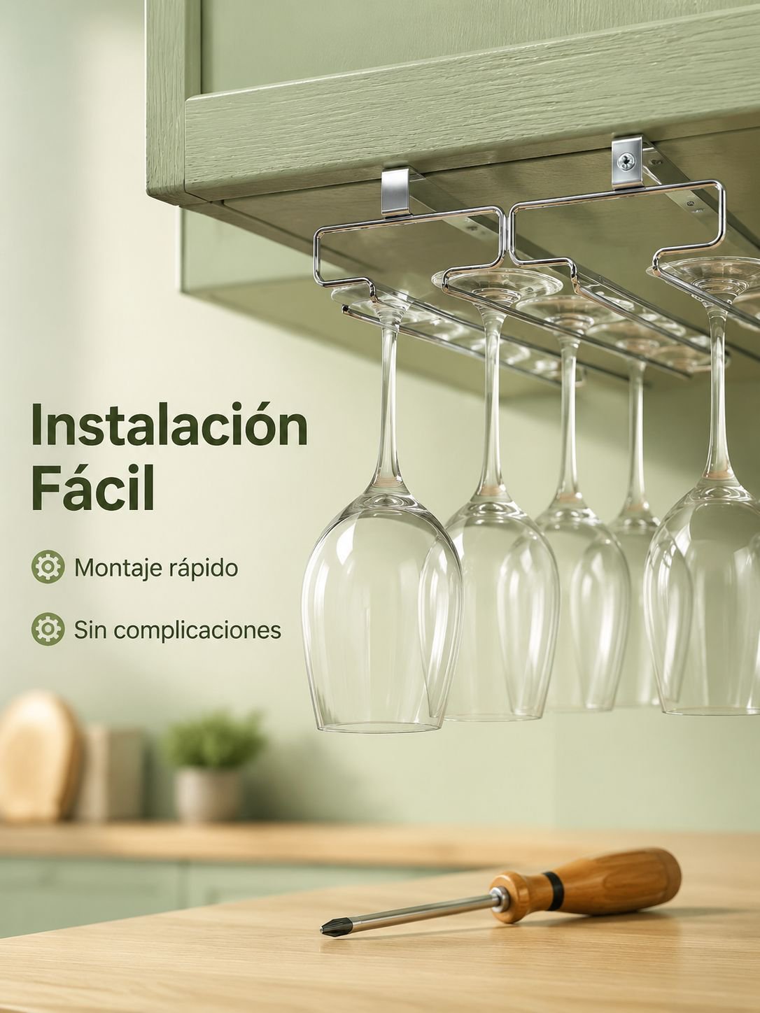 Estante colgante para copas de vino de acero inoxidable 304 bajo gabinete