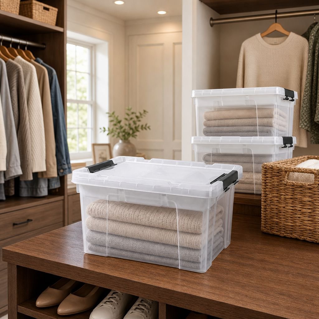Caja organizadora transparente reforzada para el hogar