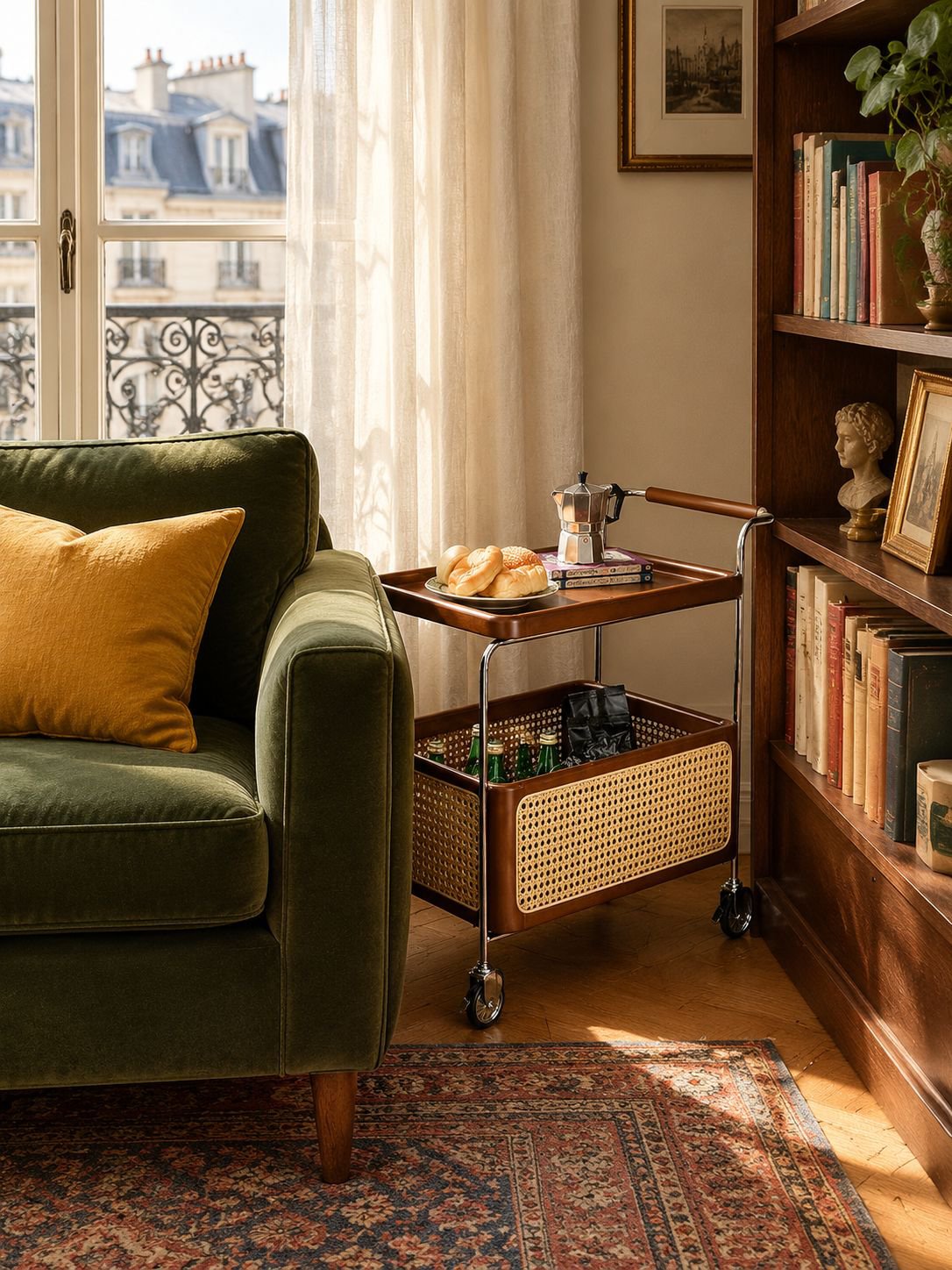 Table vintage avec étagère de rangement mobile